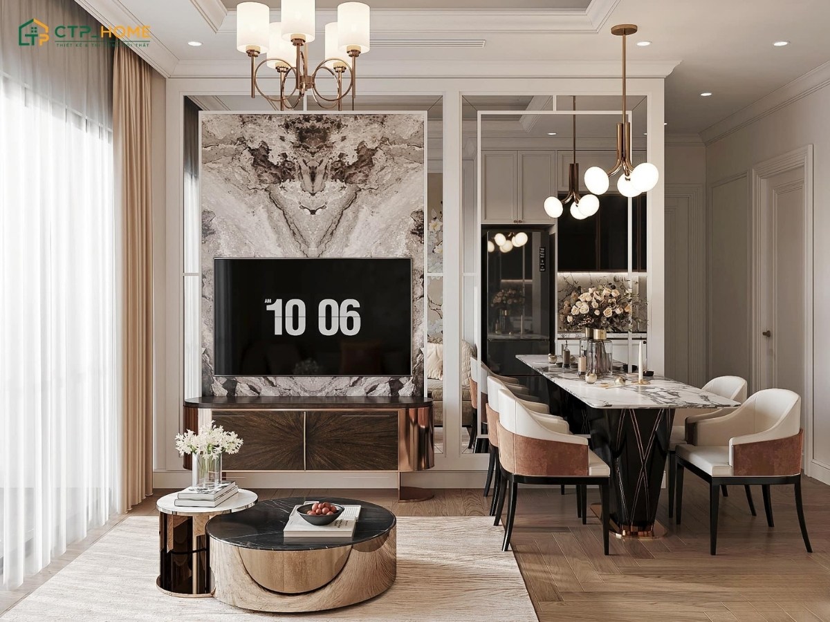 Sự kết hợp hài hòa giữa tone màu nóng và lạnh giúp căn hộ trở nên tinh tế hơn