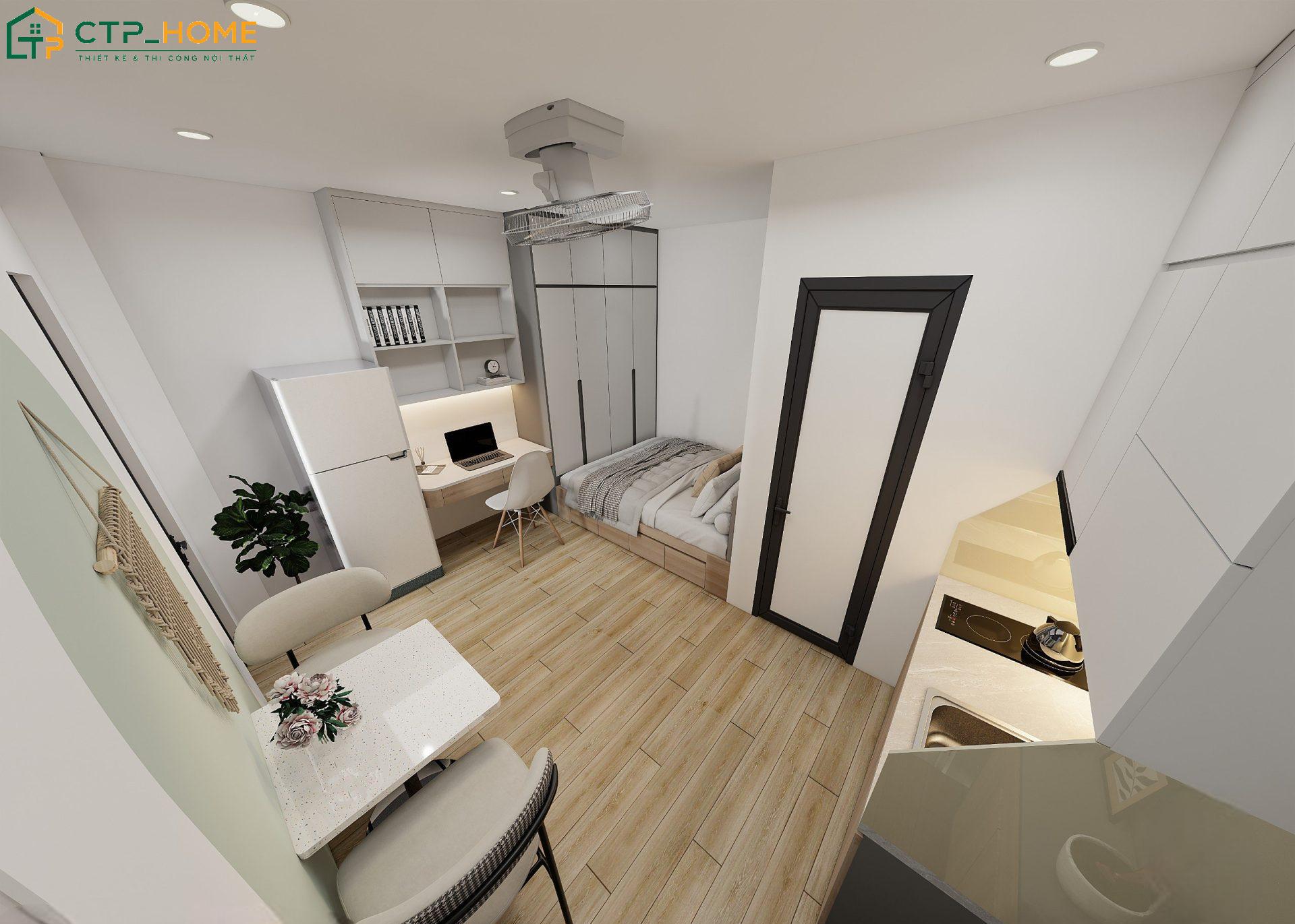 Mẫu thiết kế nội thất chung cư mini 20m2 sử dụng nội thất đa năng giúp tiết kiệm diện tích