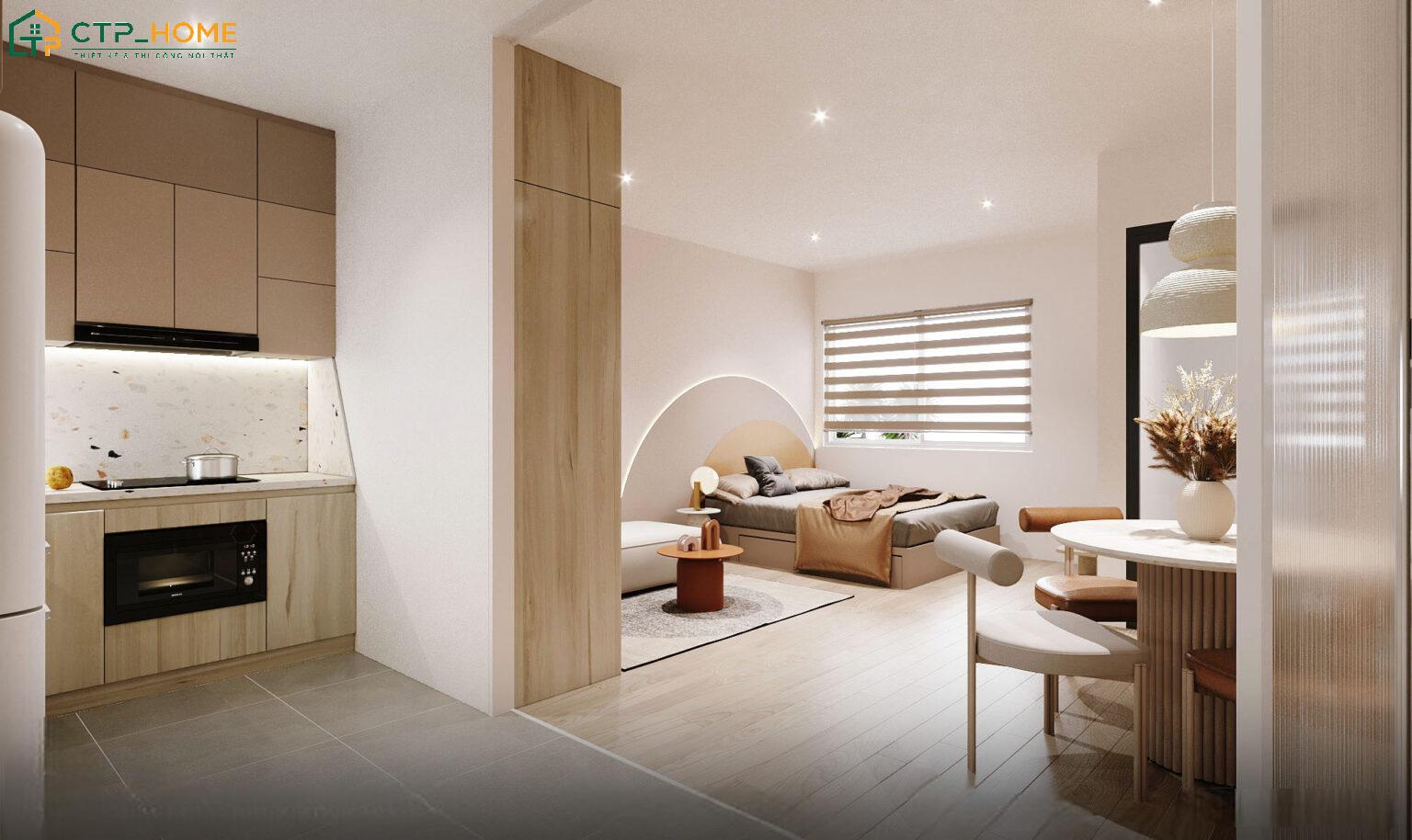 Mẫu thiết kế nội thất chung cư nhỏ 30m2 được sắp xếp khoa học giúp cân bằng giữa công năng và thẩm mỹ