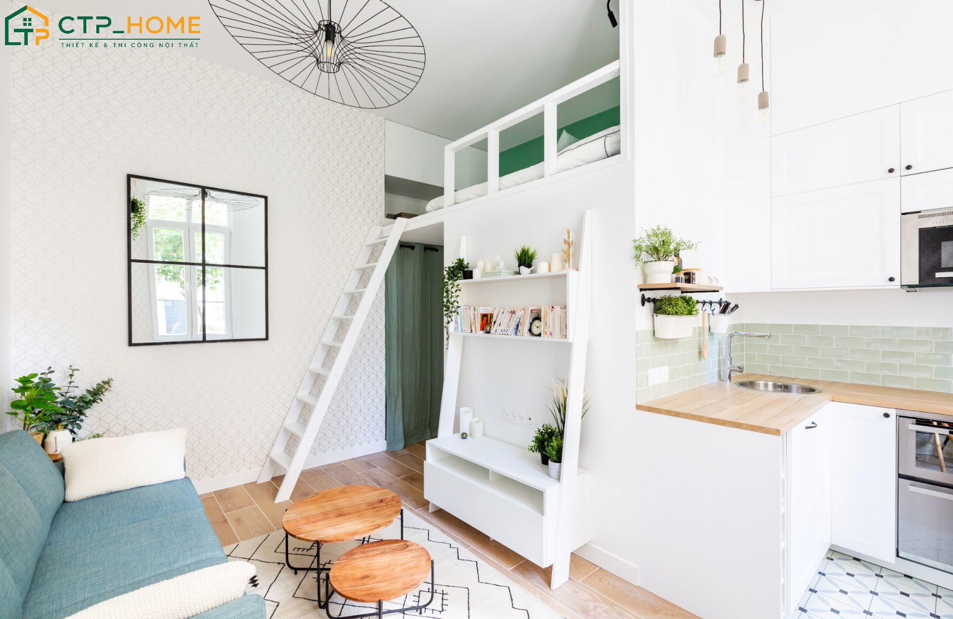 Chung cư mini 30m2 có gác lửng được thiết kế tối giản và tập chung vào công năng