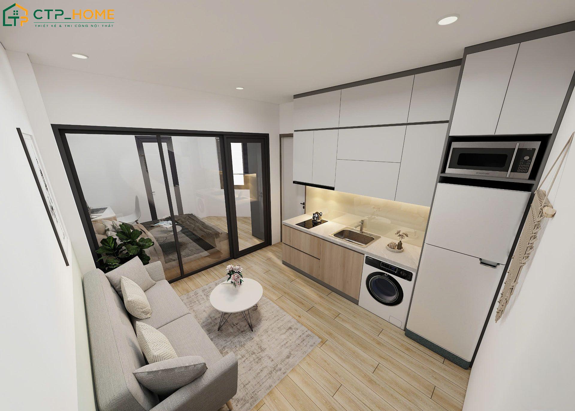Mẫu thiết kế nội thất căn hộ chung cư nhỏ tối giản màu trung tính tạo cảm giác rộng rãi hơn
