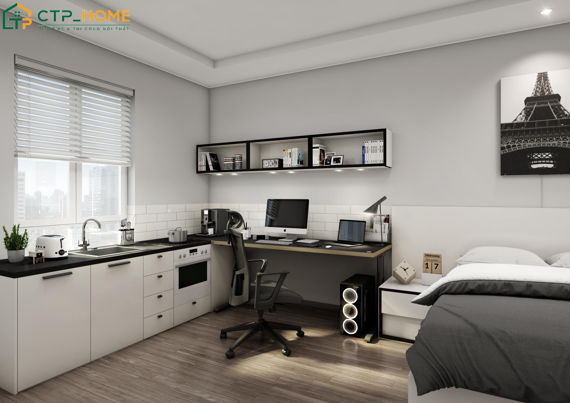 Mẫu thiết kế nội thất chung cư mini ứng dụng nội thất đa năng giúp tối ưu diện tích sử dụng