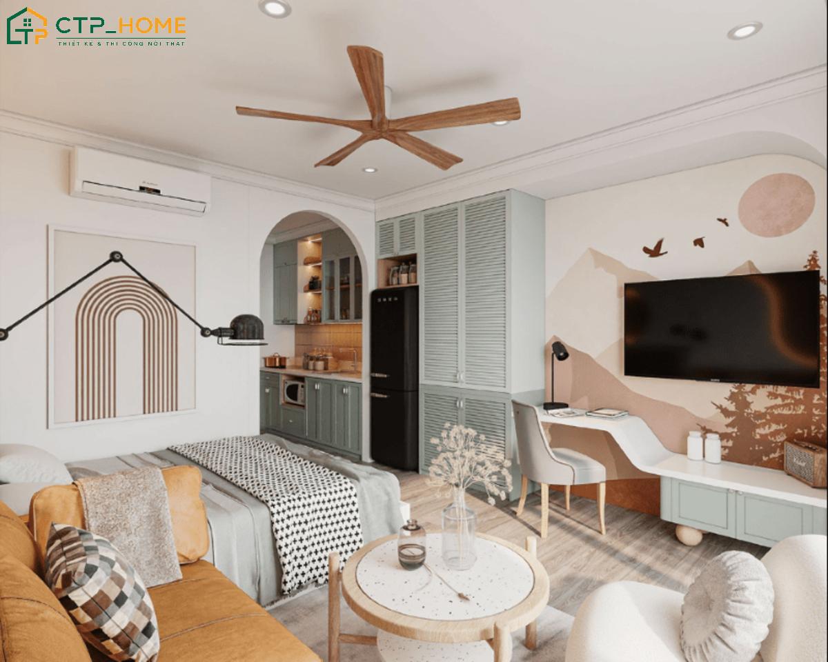 Sử dụng các gam màu tươi sáng sẽ giúp giảm cảm giác chật chội và bí bách cho căn hộ mini