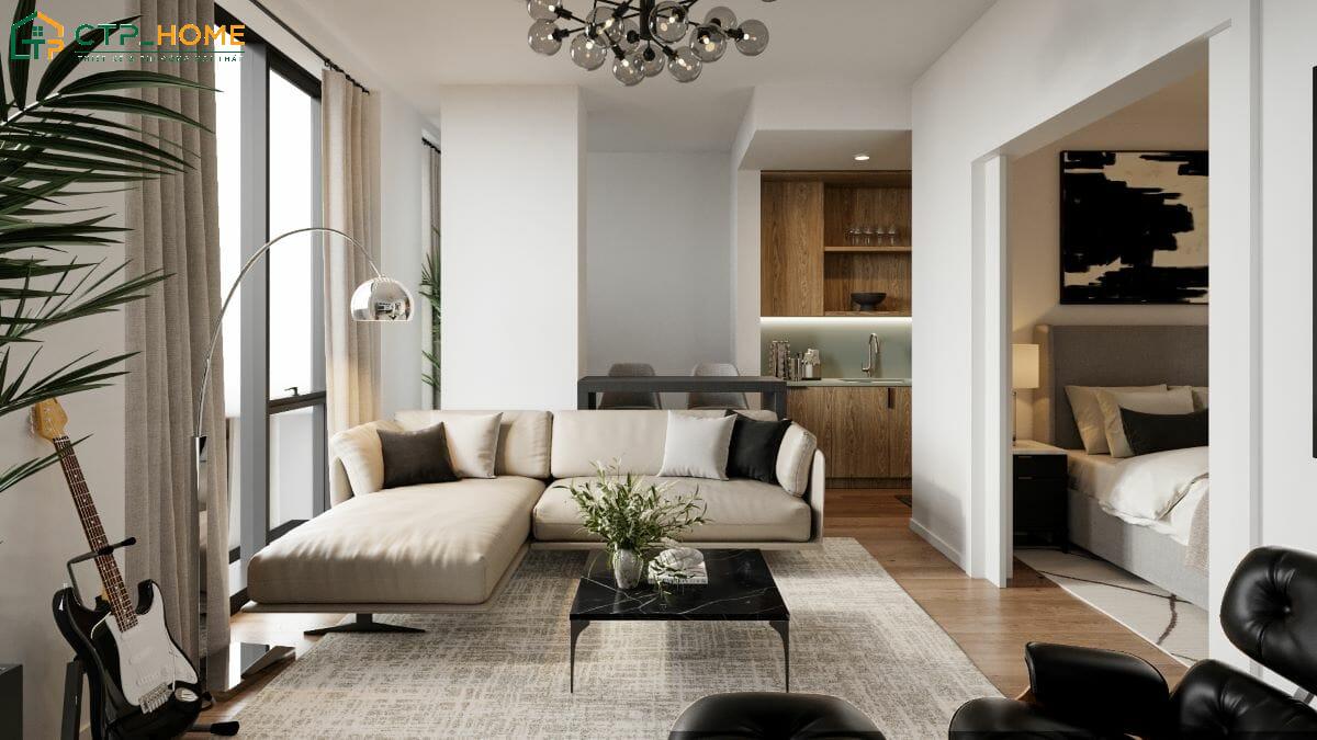 Mẫu thiết kế chung cư mini hiện đại sẽ sử dụng nội thất nhỏ gọn và cân đối với không gian