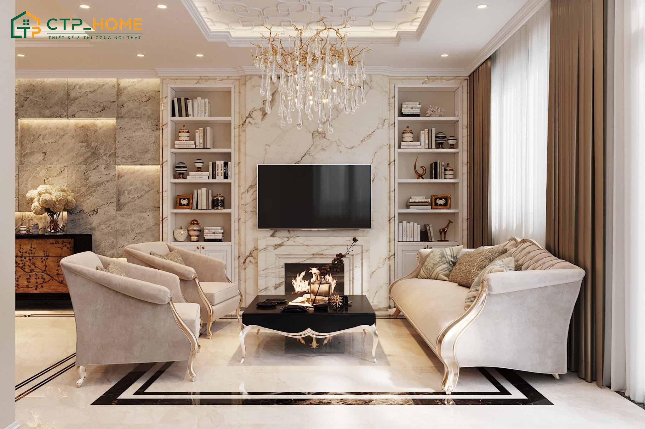 Mẫu thiết kế nội thất nhà cấp 4 phong cách tân cổ điển mang đến sự sang trọng, đẳng cấp