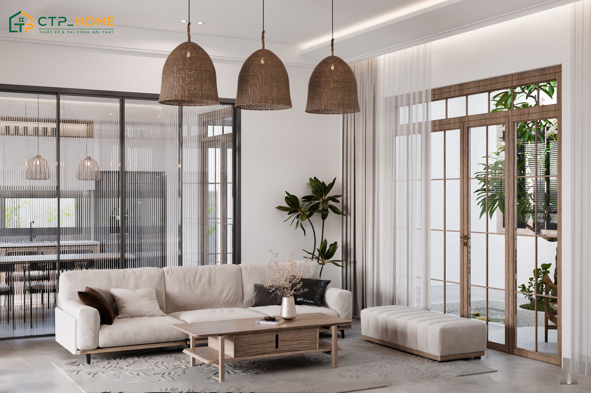 Sử dụng nhiều cây xanh cùng các chất liệu nội thất đảm bảo an toàn như gỗ, đá, gạch, tre,...