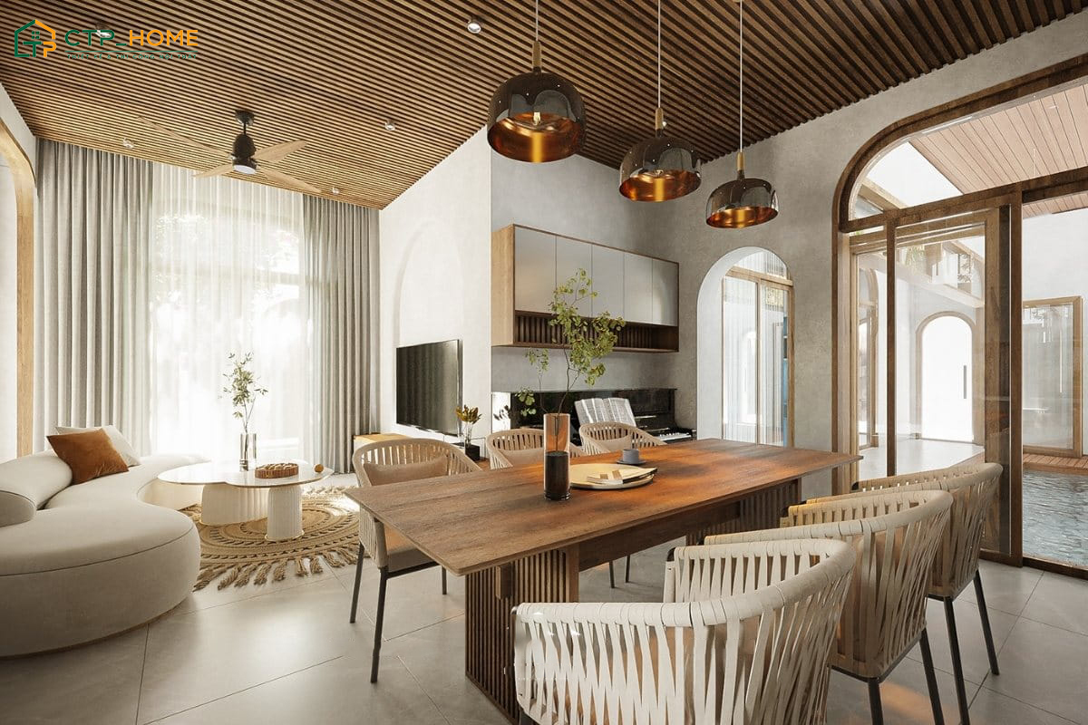 CTP Home thiết kế phòng khách nối liền phòng bếp để tạo sự đồng nhất trong không gian