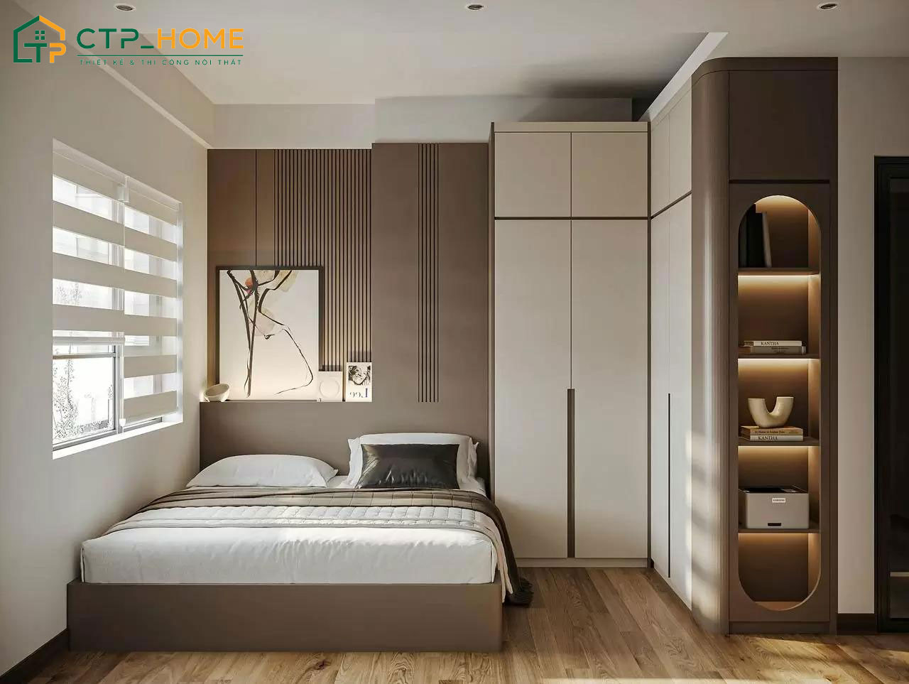 Mẫu thiết kế nội thất phòng ngủ nhà ống hiện đại với nội thất đa năng