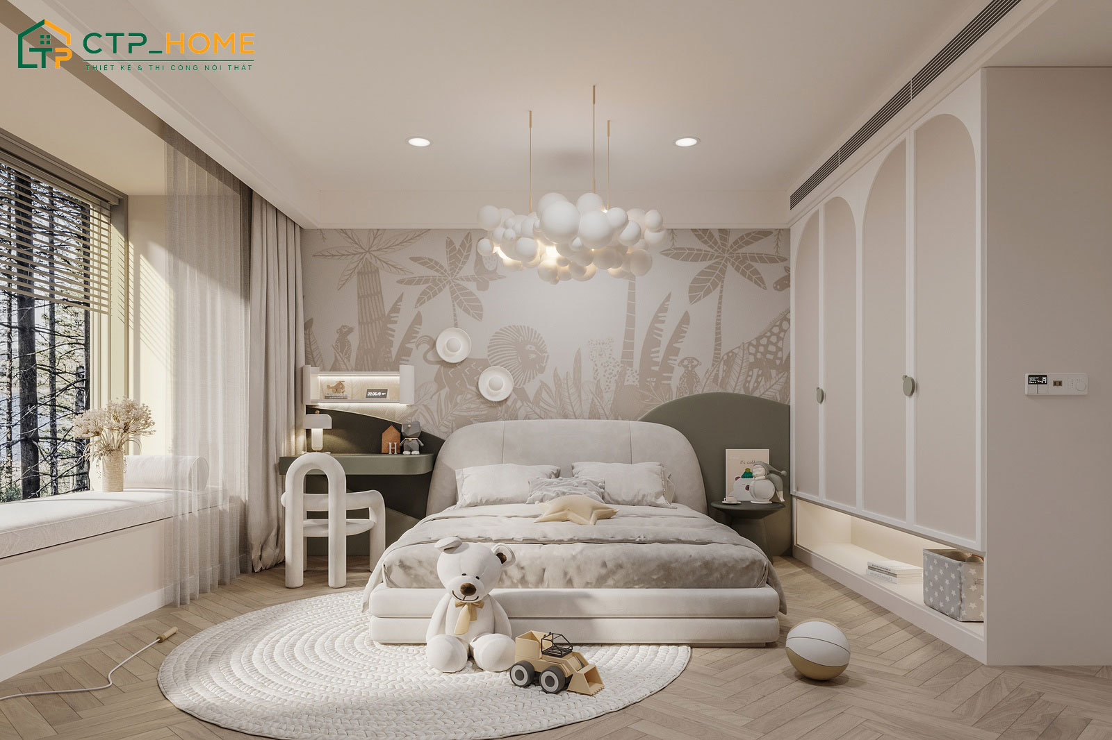 Không gian phòng ngủ của con gái lớn được thiết kế theo sở thích và nhu cầu sử dụng của bé