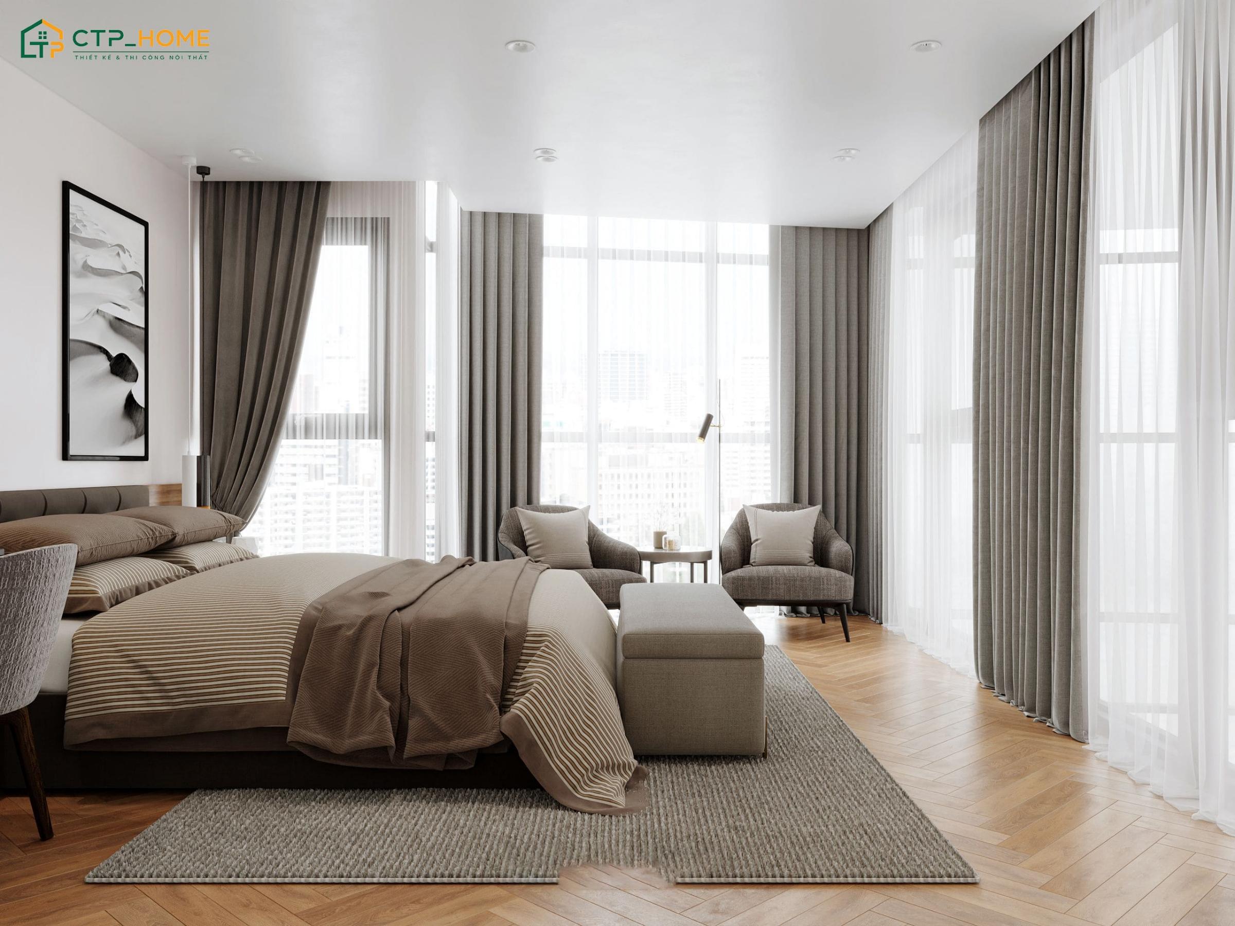 Sử dụng cửa kính lớn và rèm cửa tự động giúp điều chỉnh lượng ánh sáng tự nhiên một cách dễ dàng