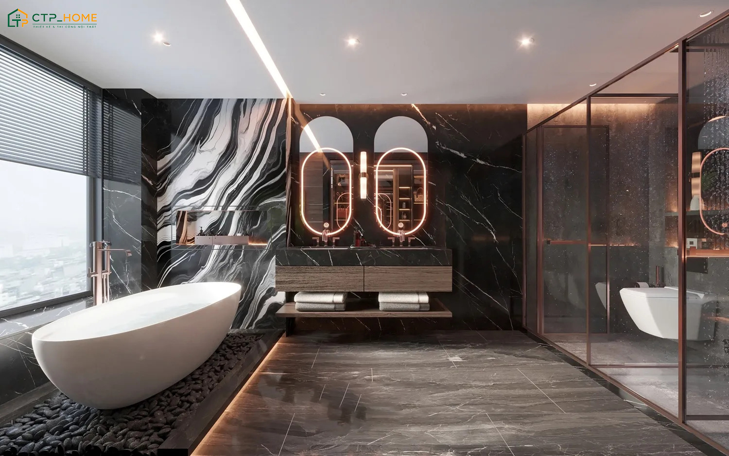 Mẫu thiết kế nội thất phòng tắm căn hộ Penthouse giúp mang đến không gian thư giãn thoải mái