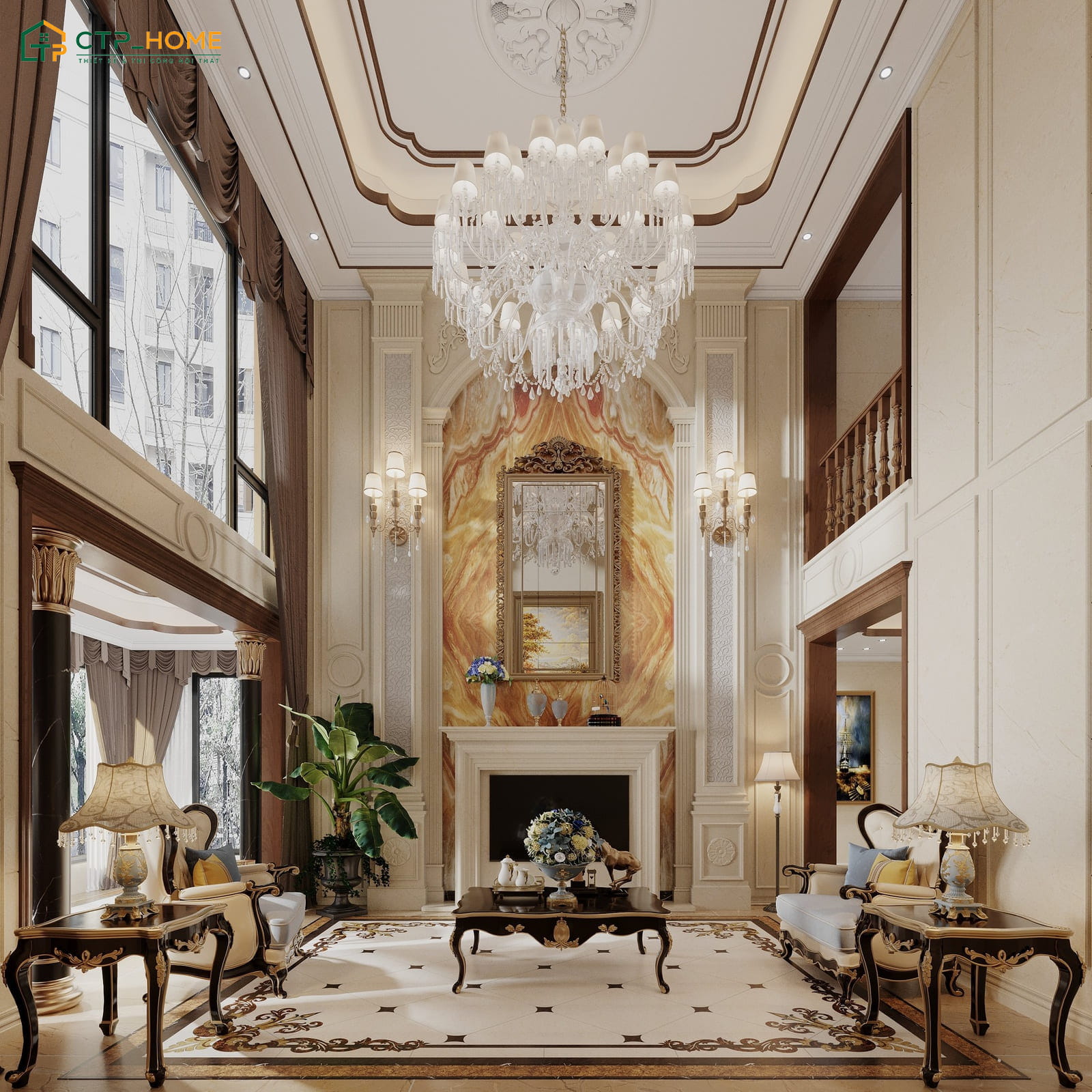 Không gian nội thất tân cổ điển thu hút nhờ vẻ đẹp sang trọng và quý phái trong từng đường nét