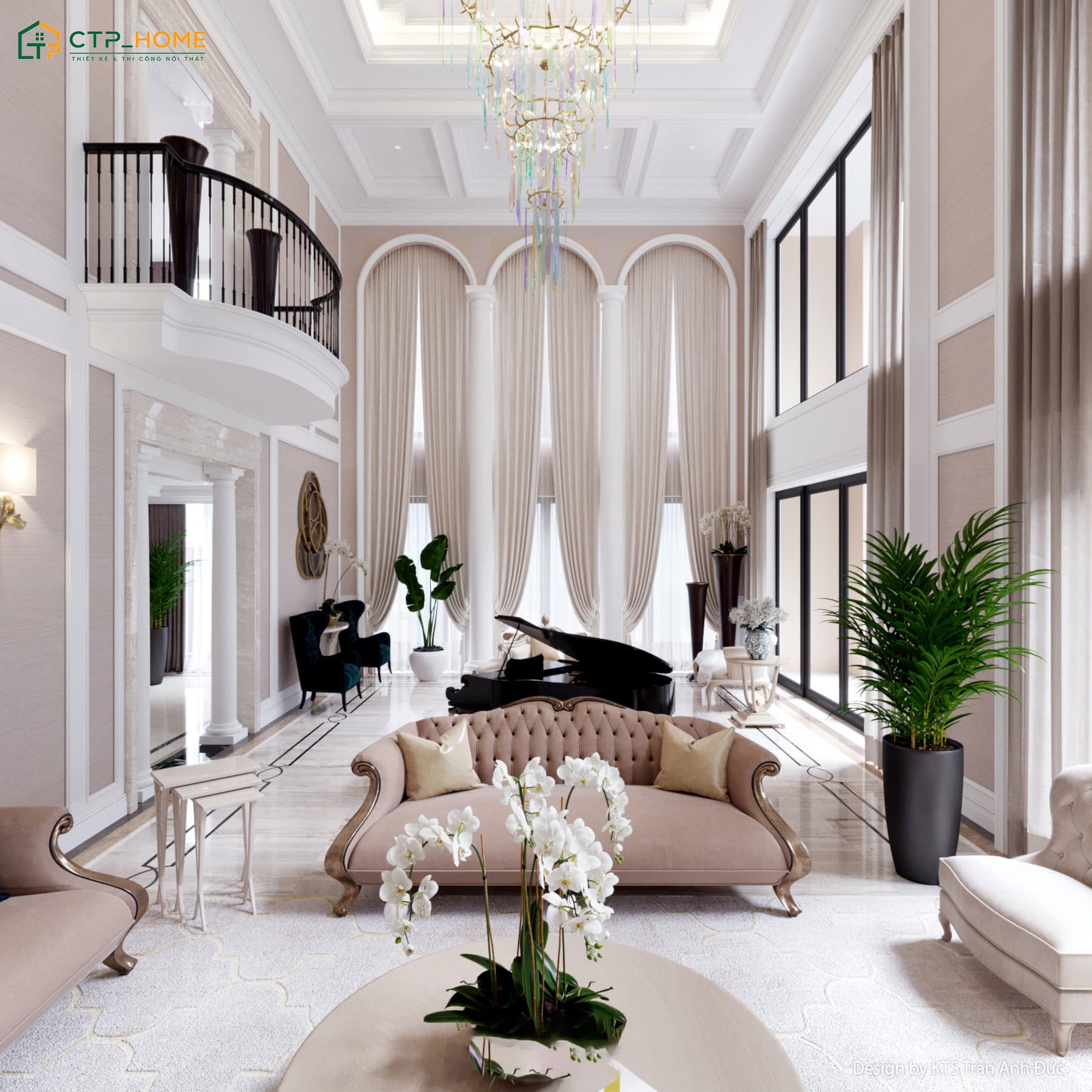  Nội thất Penthouse nổi bật với các đường nét hoa văn tinh tế đặc trưng của phong cách Tân cổ điển