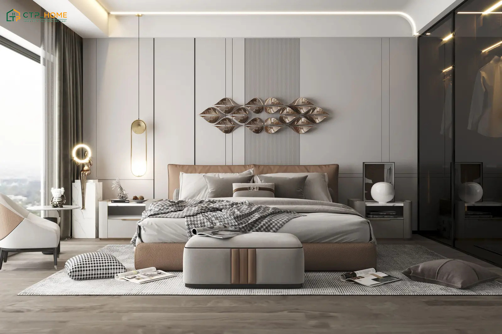 Mẫu căn hộ Penthouse phong cách đương đại sử dụng lối thiết kế không gian mở rộng lớn