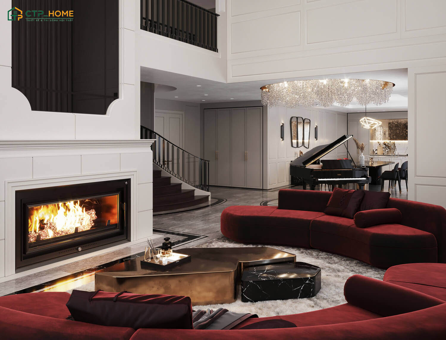 Mẫu thiết kế Penthouse tone đỏ Burgundy chủ đạo đang trở thành xu hướng thịnh hành hiện nay
