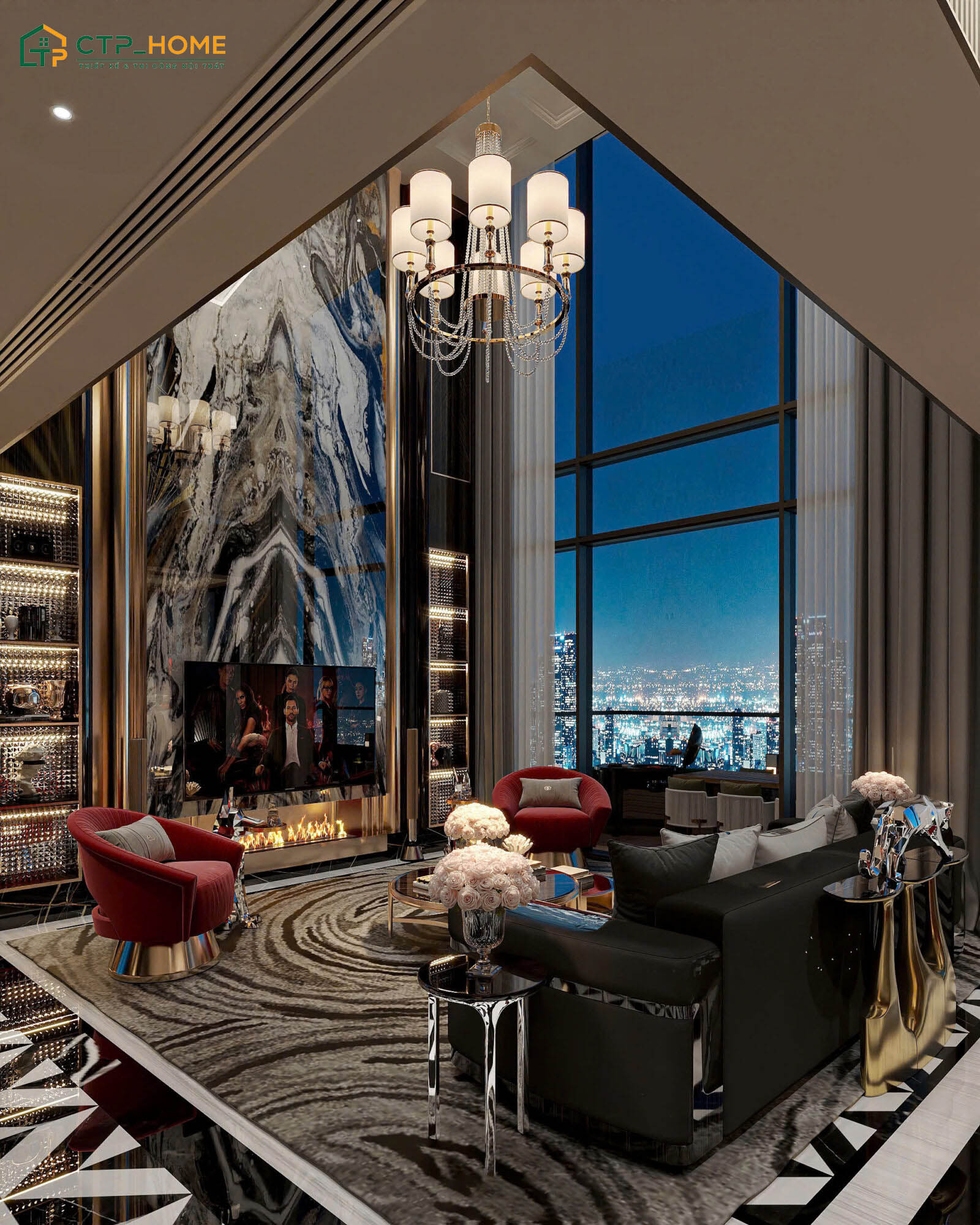 Mẫu thiết kế nội thất Penthouse phong cách Dark Design thể hiện sự mạnh mẽ và bí ẩn