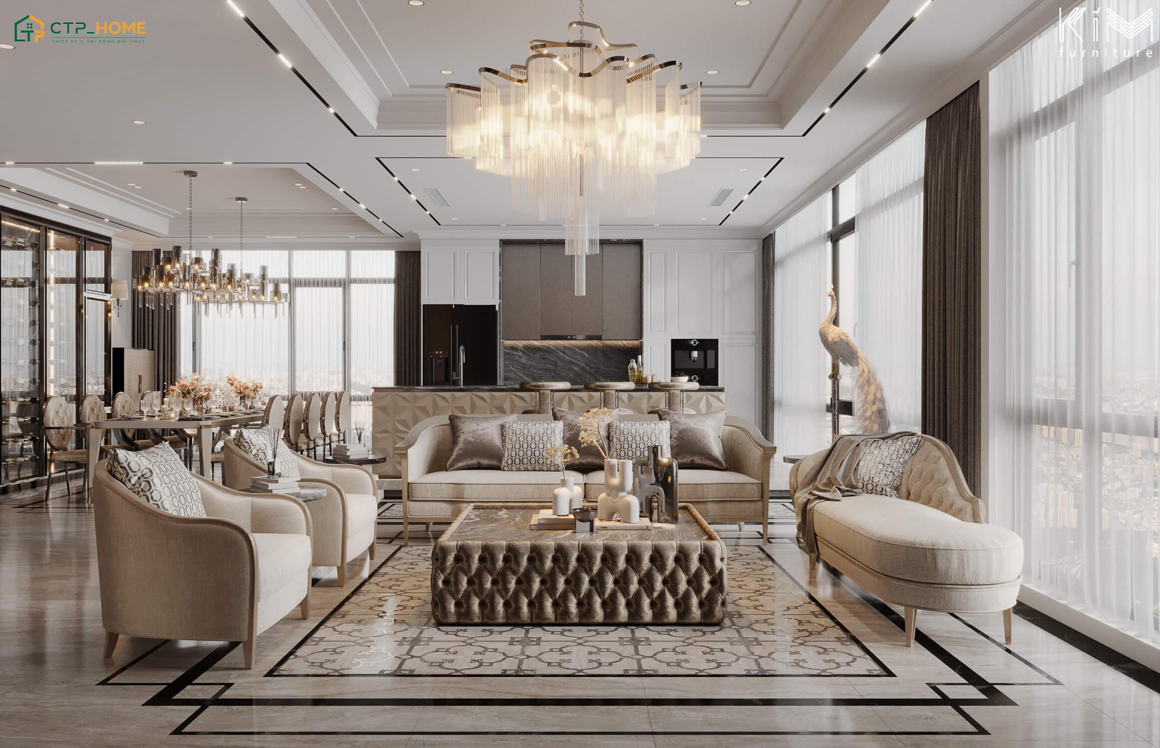 Mẫu dự án thiết kế nội thất Penthouse 280m2 tại Quận 5 theo phong cách Tân cổ điển