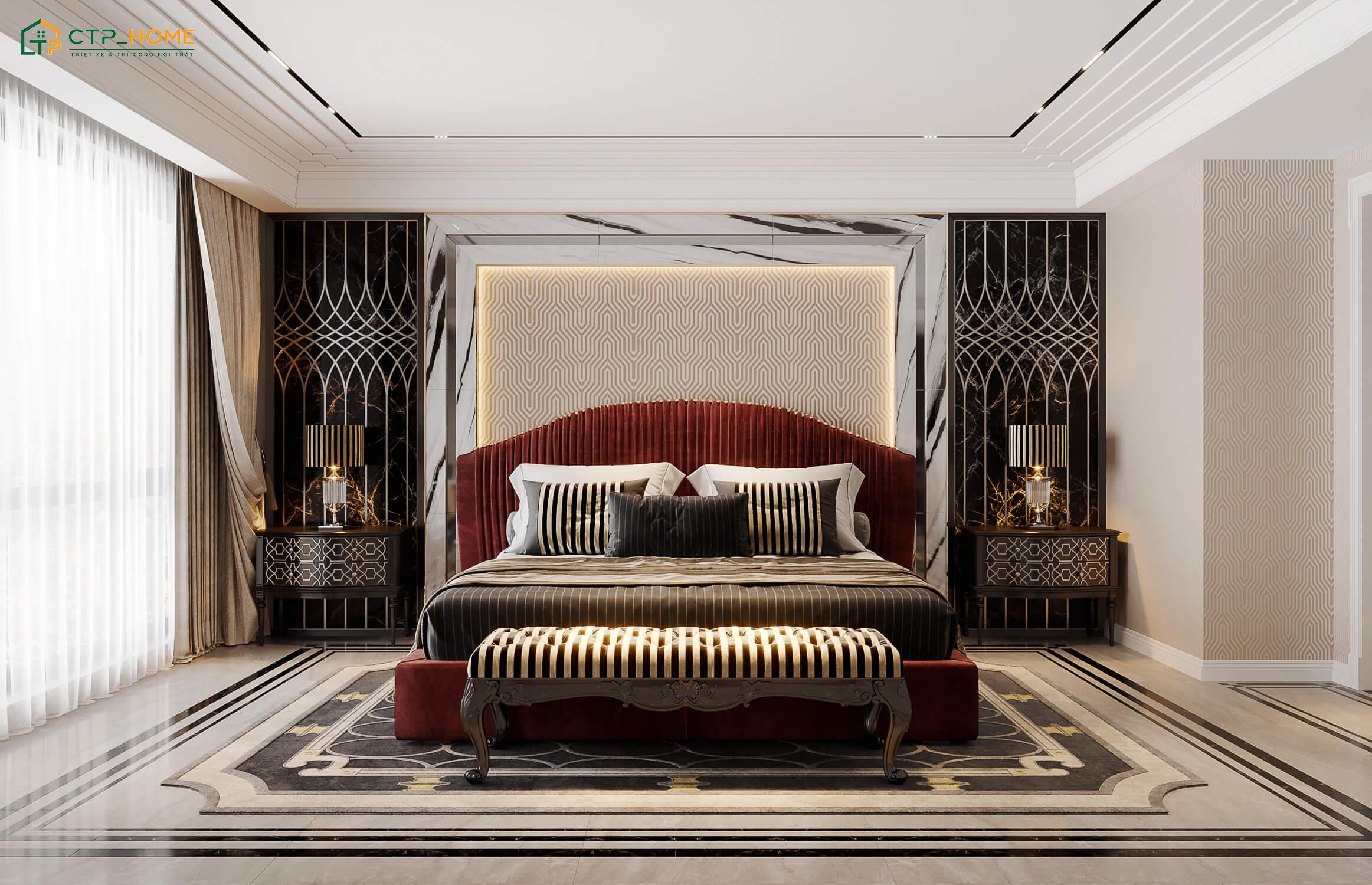 Không gian phòng ngủ Penthouse Tân cổ điển có không gian rộng rãi giúp đảm bảo sự tiện nghi