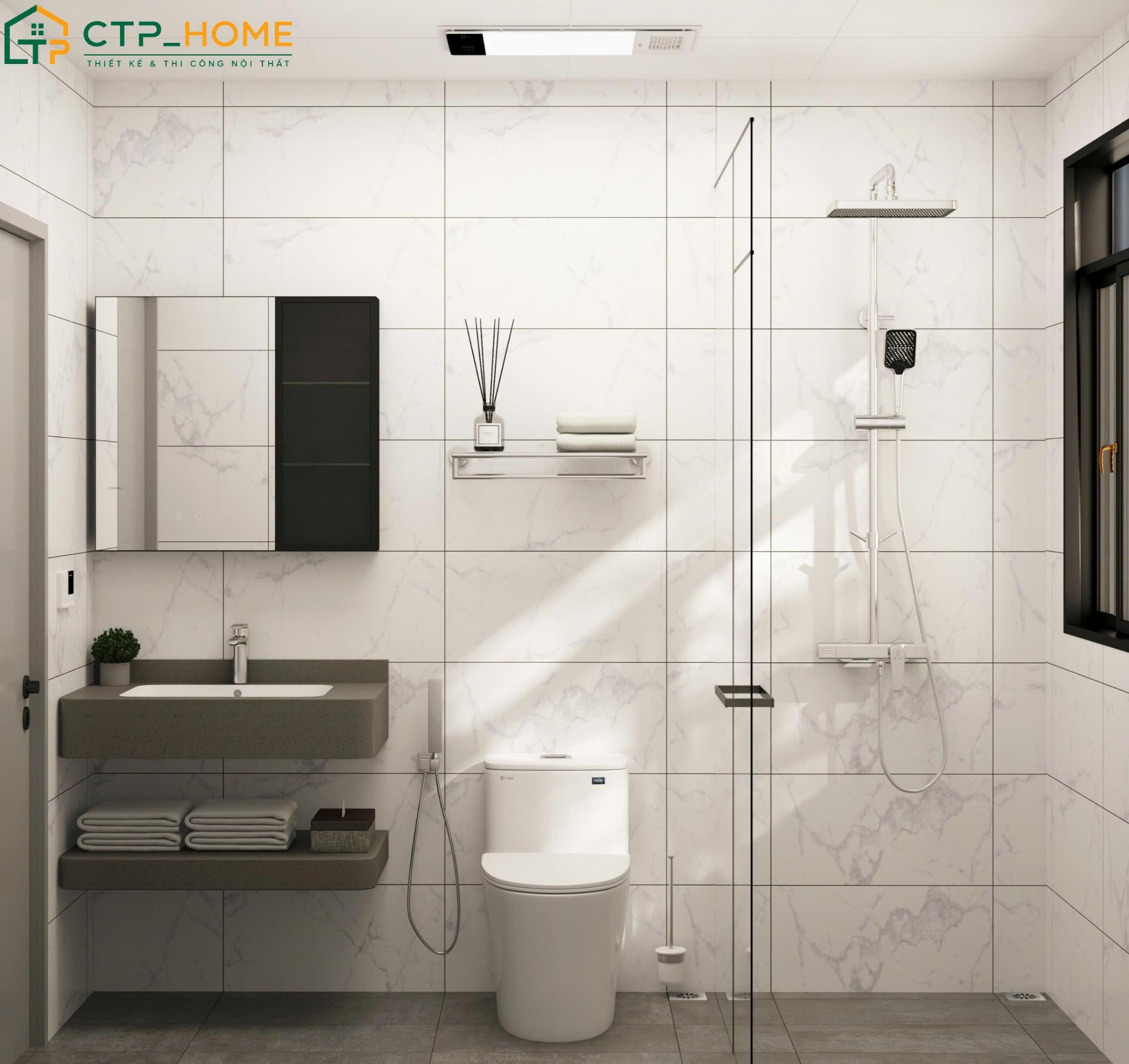 Mẫu thiết kế phòng tắm đứng đơn giản với nội thất nhỏ gọn giúp tối ưu diện tích sử dụng