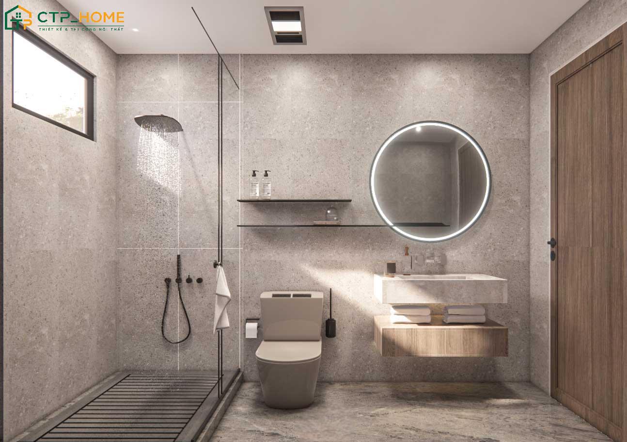 Mẫu thiết kế nhà tắm đứng với gam màu trắng chủ đạo phù hợp với nhà phố và chung cư
