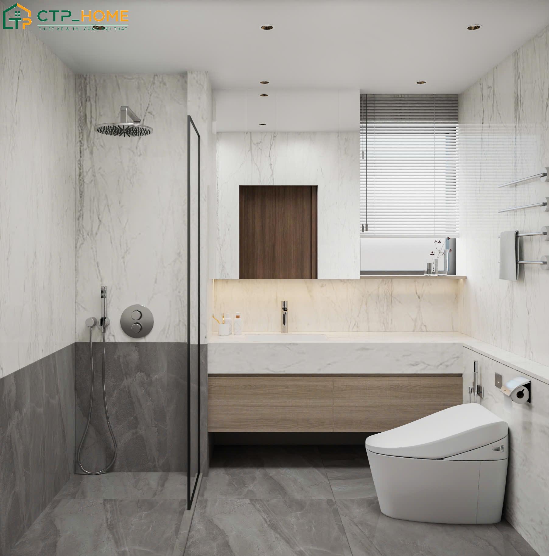 Mẫu trang trí phòng tắm đơn giản với việc chỉ sử dụng đồ thật thất cần thiết