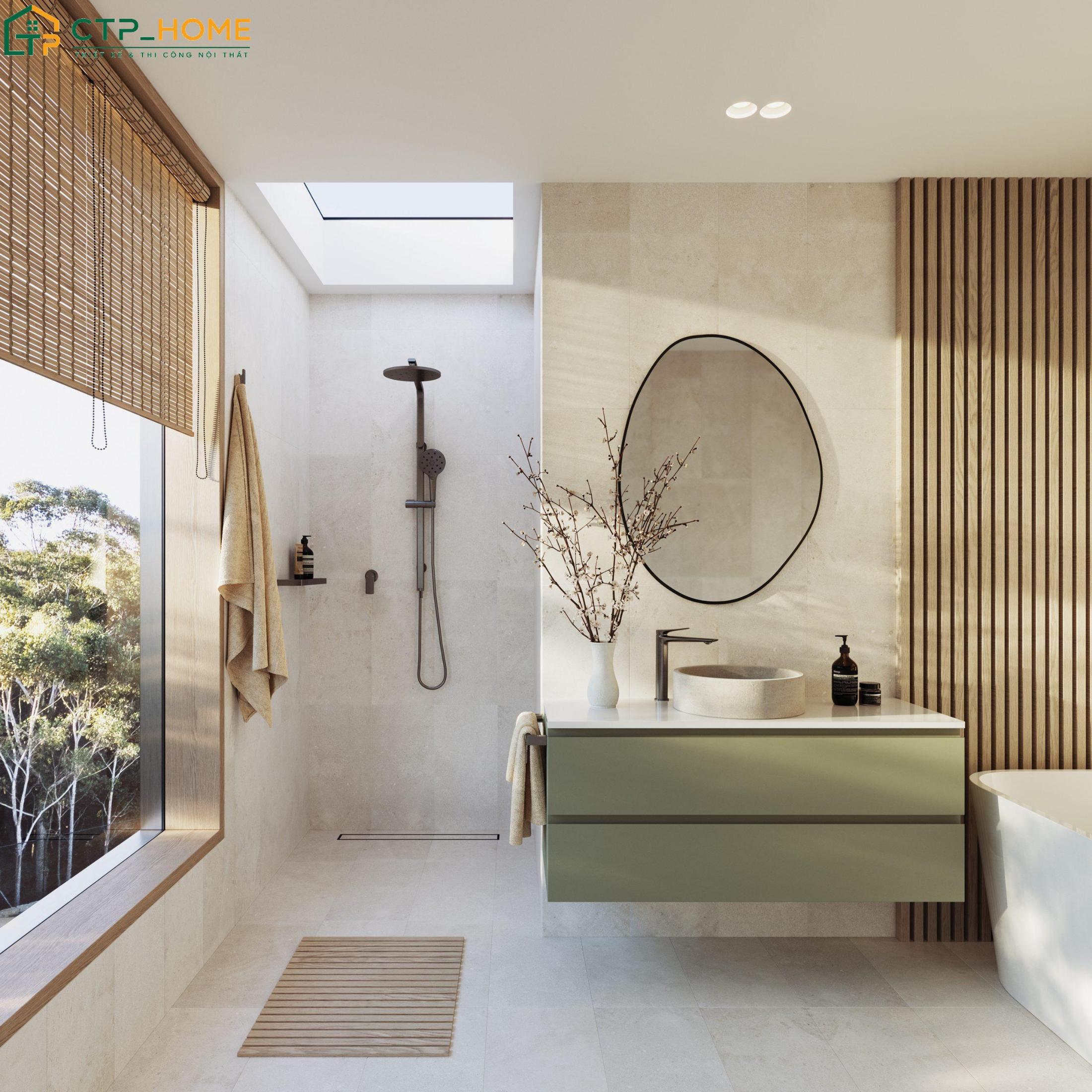 Mẫu thiết kế nhà tắm hiện đại sẽ sử dụng đá ốp tường làm điểm nhấn thẩm mỹ