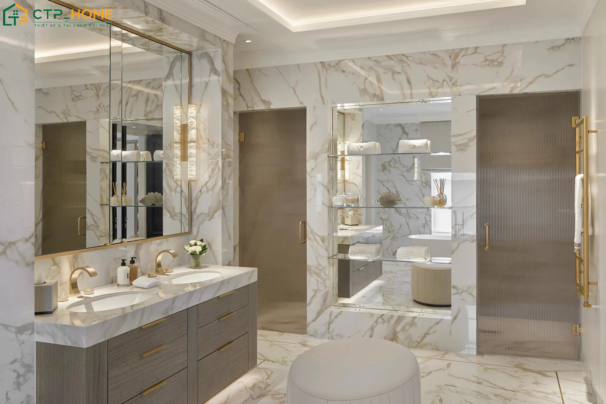 Việc thiết kế phòng tắm sẽ tạo được vẻ đẹp thẩm mỹ hài hòa với tổng thể ngôi nhà