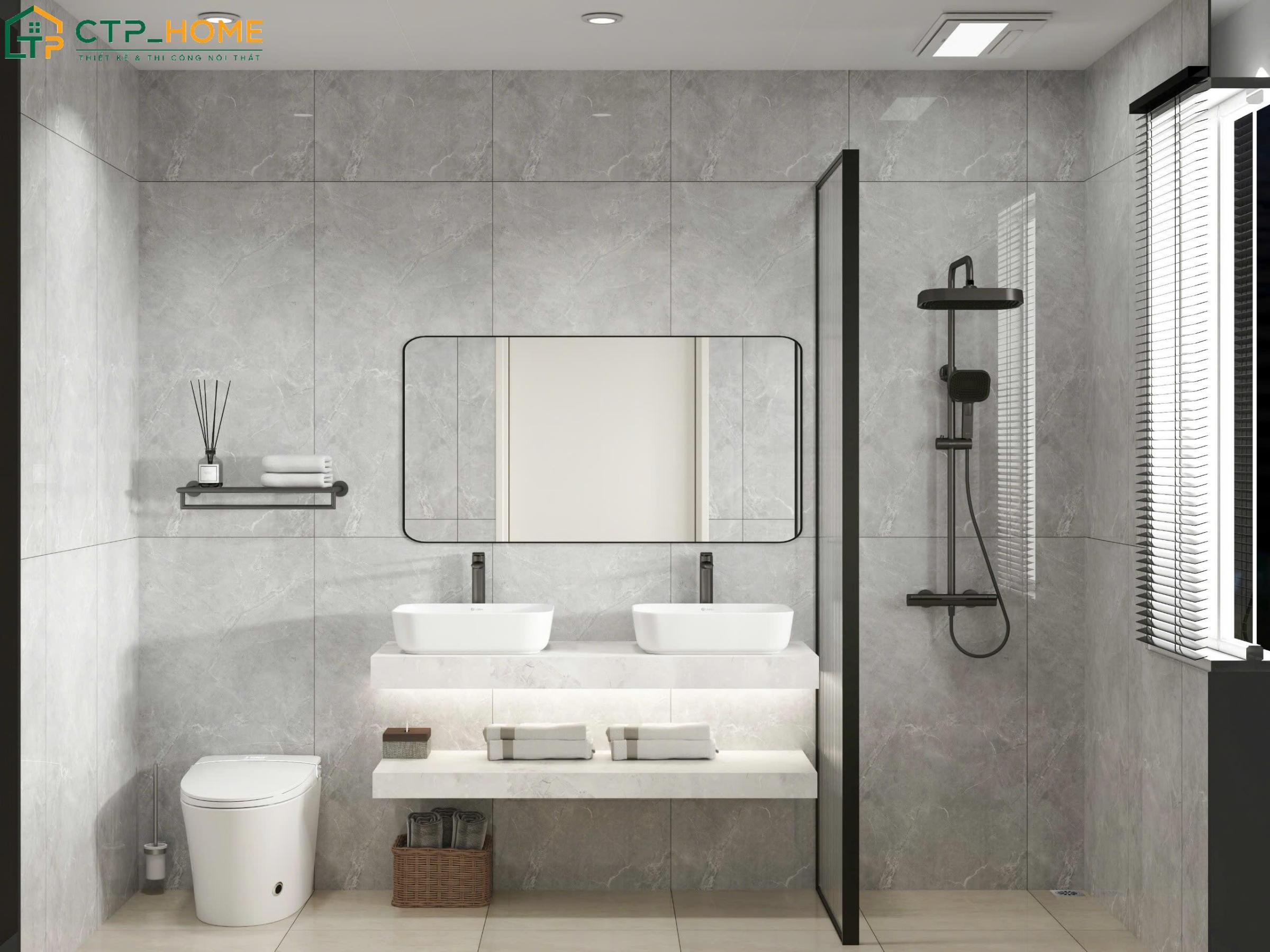 Mẫu thiết kế phòng tắm hiện đại cho chung cư sử dụng nội thất thông minh giúp tối ưu công năng sử dụng