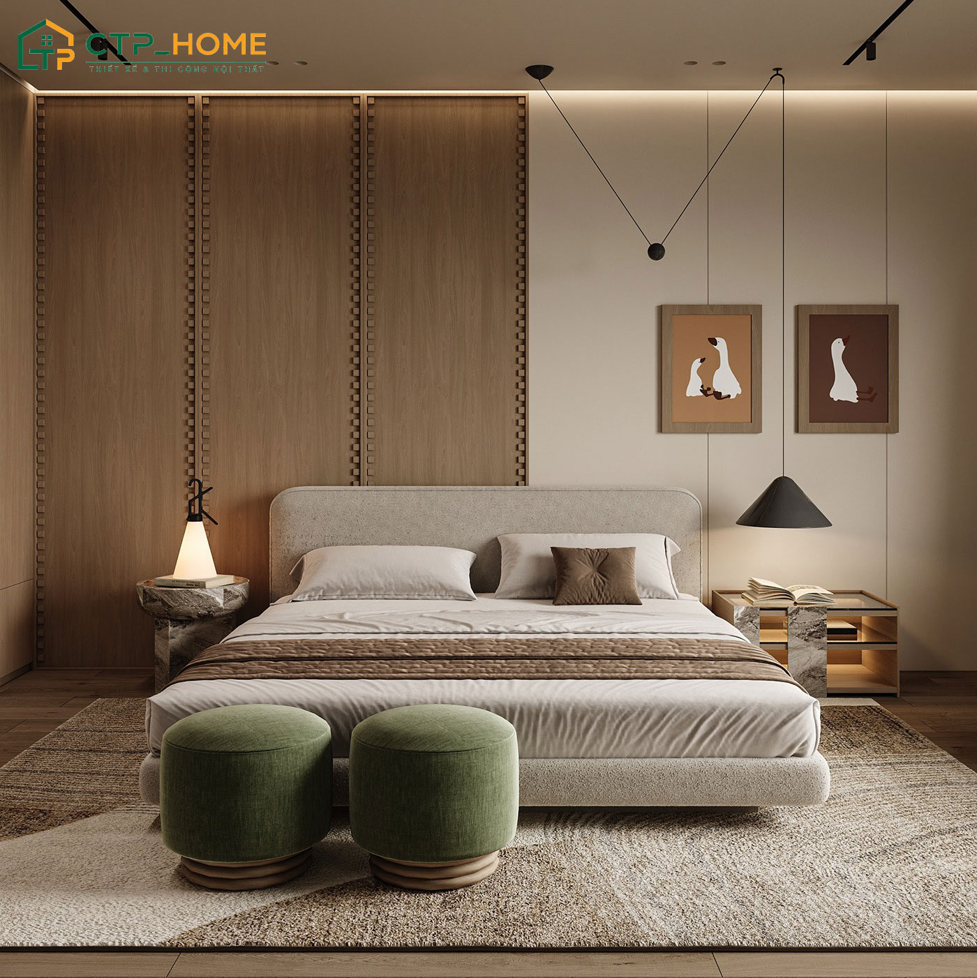 Mẫu dự án bố trí phòng ngủ cho gia chủ mệnh Mộc do CTP Home thực hiện