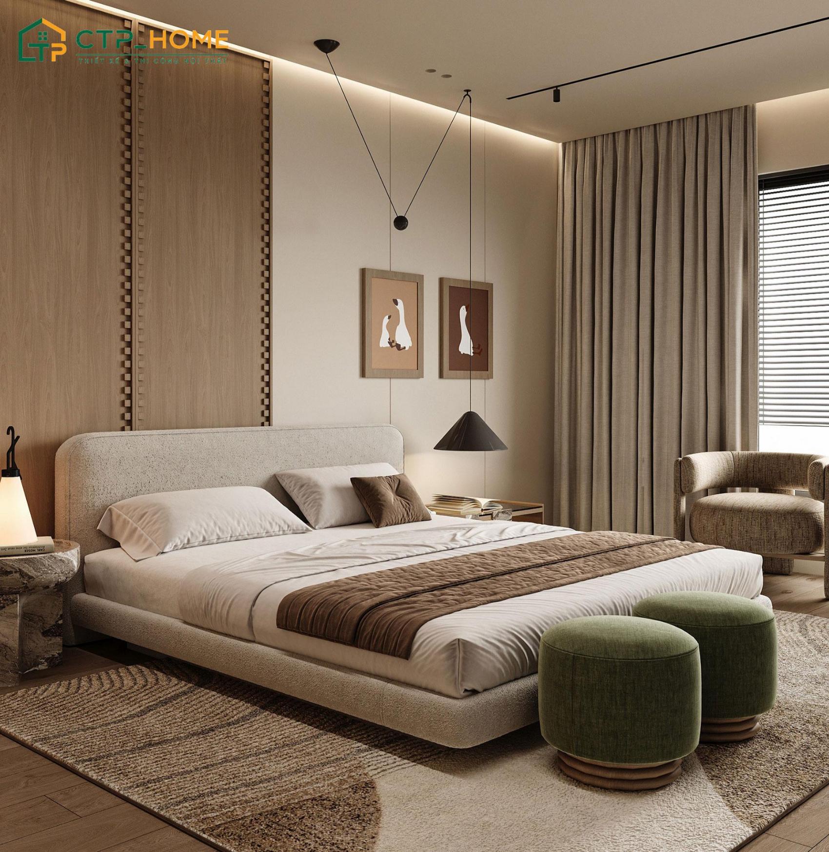 Bố cục phòng ngủ được bố trí theo hướng đơn giản nhưng không quá đơn điệu
