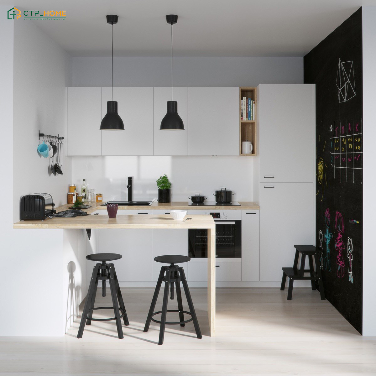 Mẫu decor nhà bếp cho phòng trọ sẽ ưu tiên phong cách thiết kế đơn giản để tiết kiệm diện tích