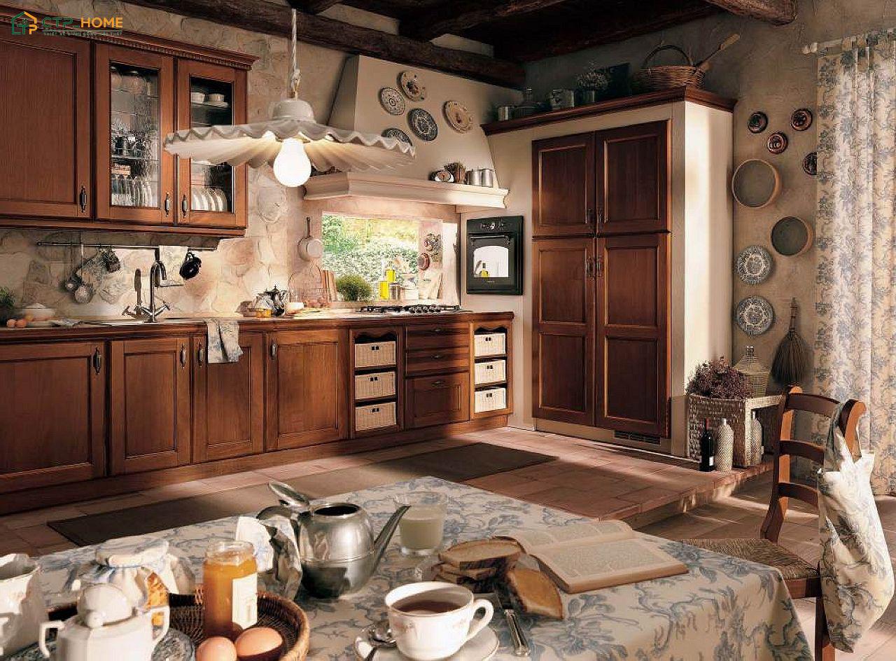 Mẫu decor phòng bếp đẹp theo phong cách Vintage sẽ mang đến một không gian ấm cúng và đầy hoài niệm