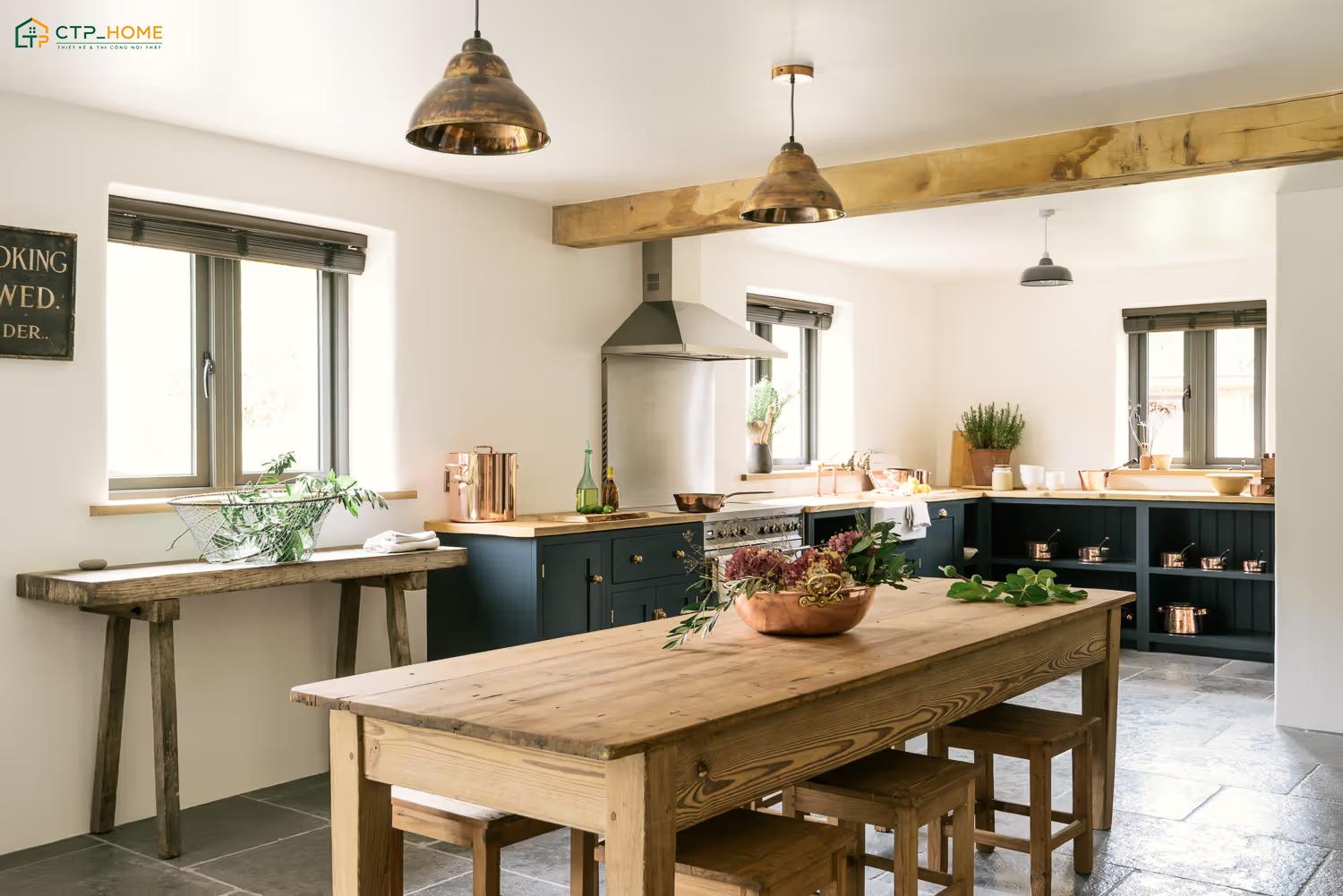 Mẫu decor bếp đẹp theo phong cách thôn quê thu hút với vẻ đẹp nhẹ nhàng, tinh tế
