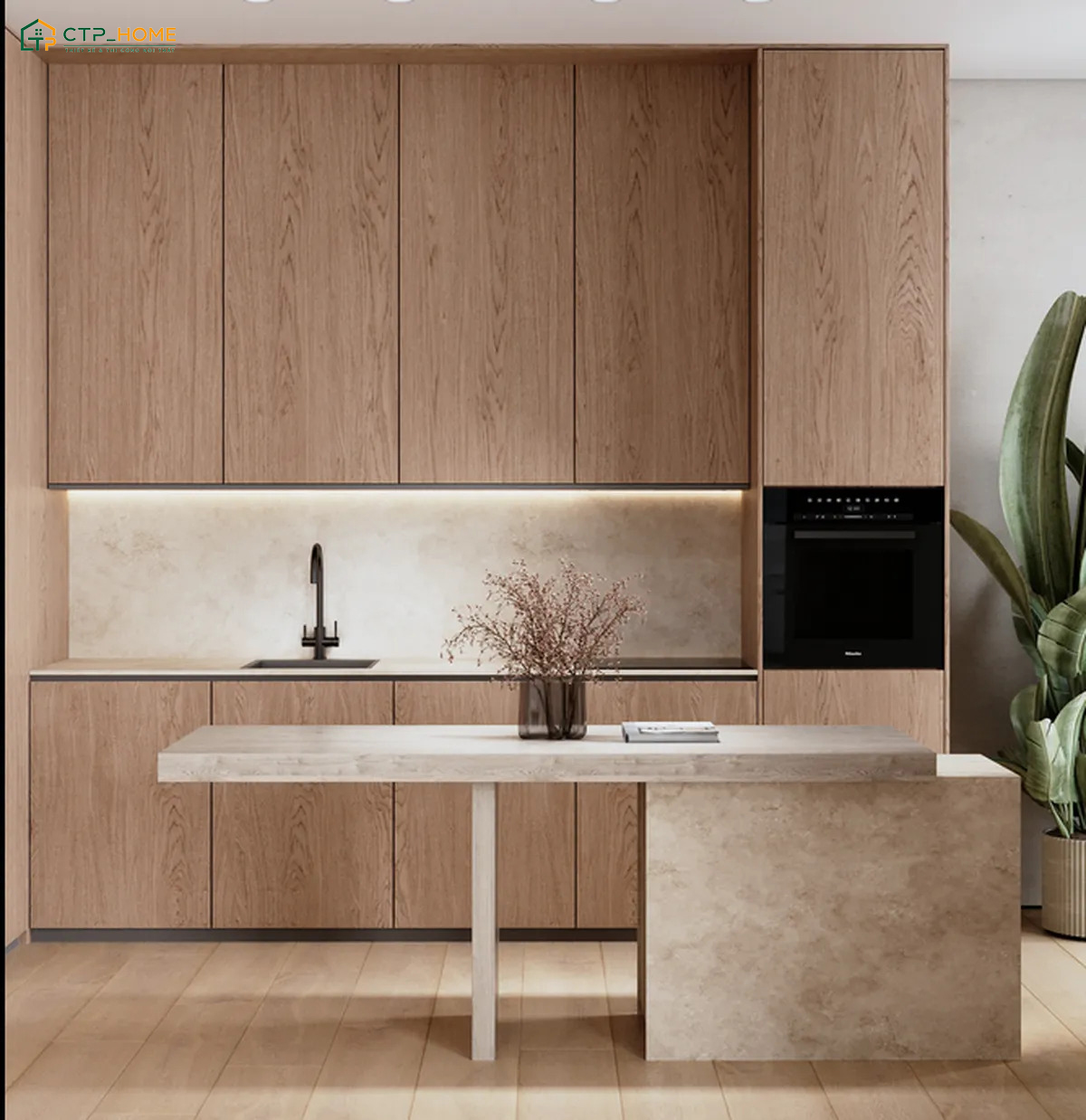 Mẫu decor nhà bếp phong cách tối giản nổi bật với vẻ đẹp tinh tế và không gian gọn gàng