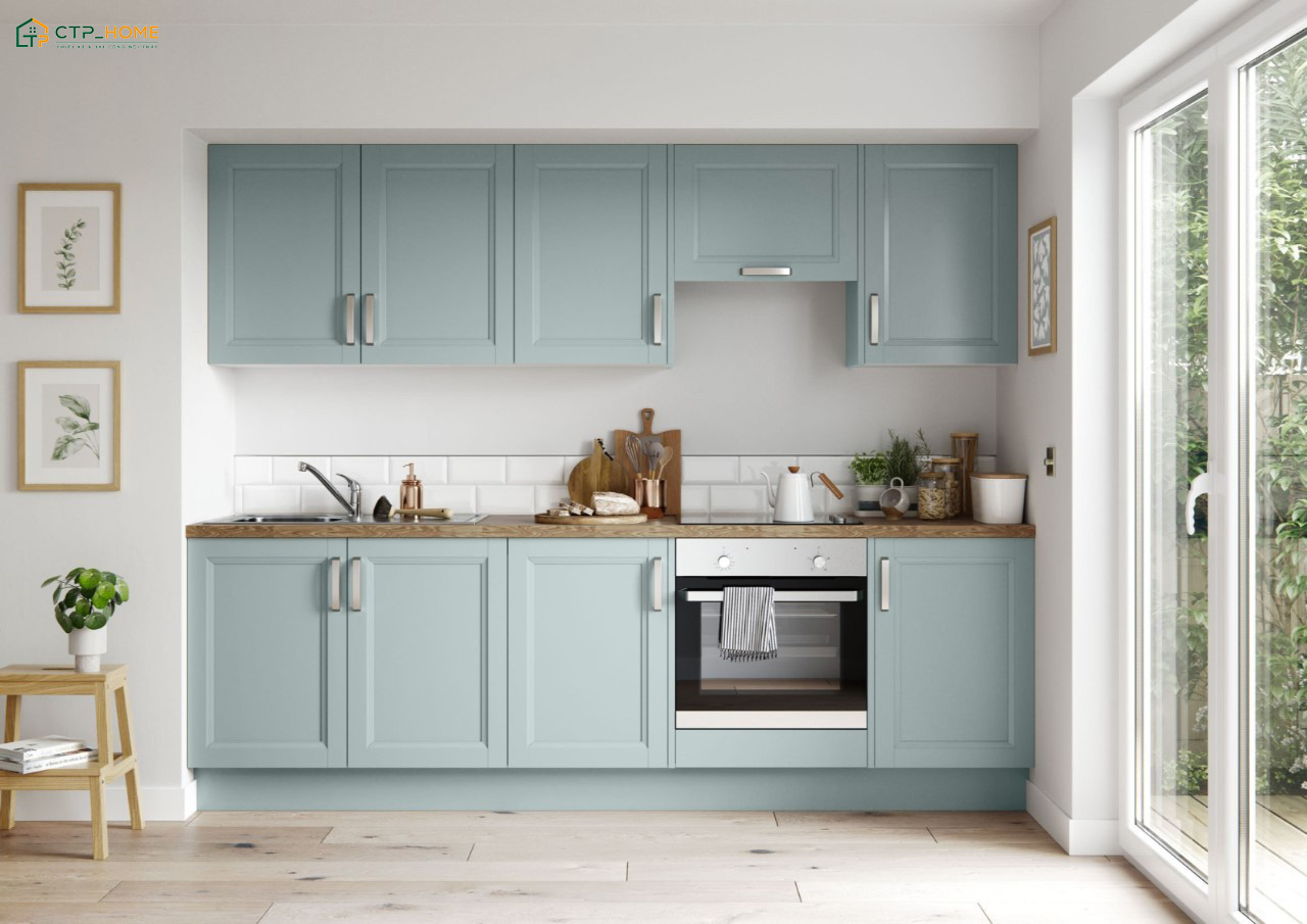 Tủ âm tường được ưa chuộng trong các mẫu decor phòng bếp nhỏ để giúp tối ưu không gian