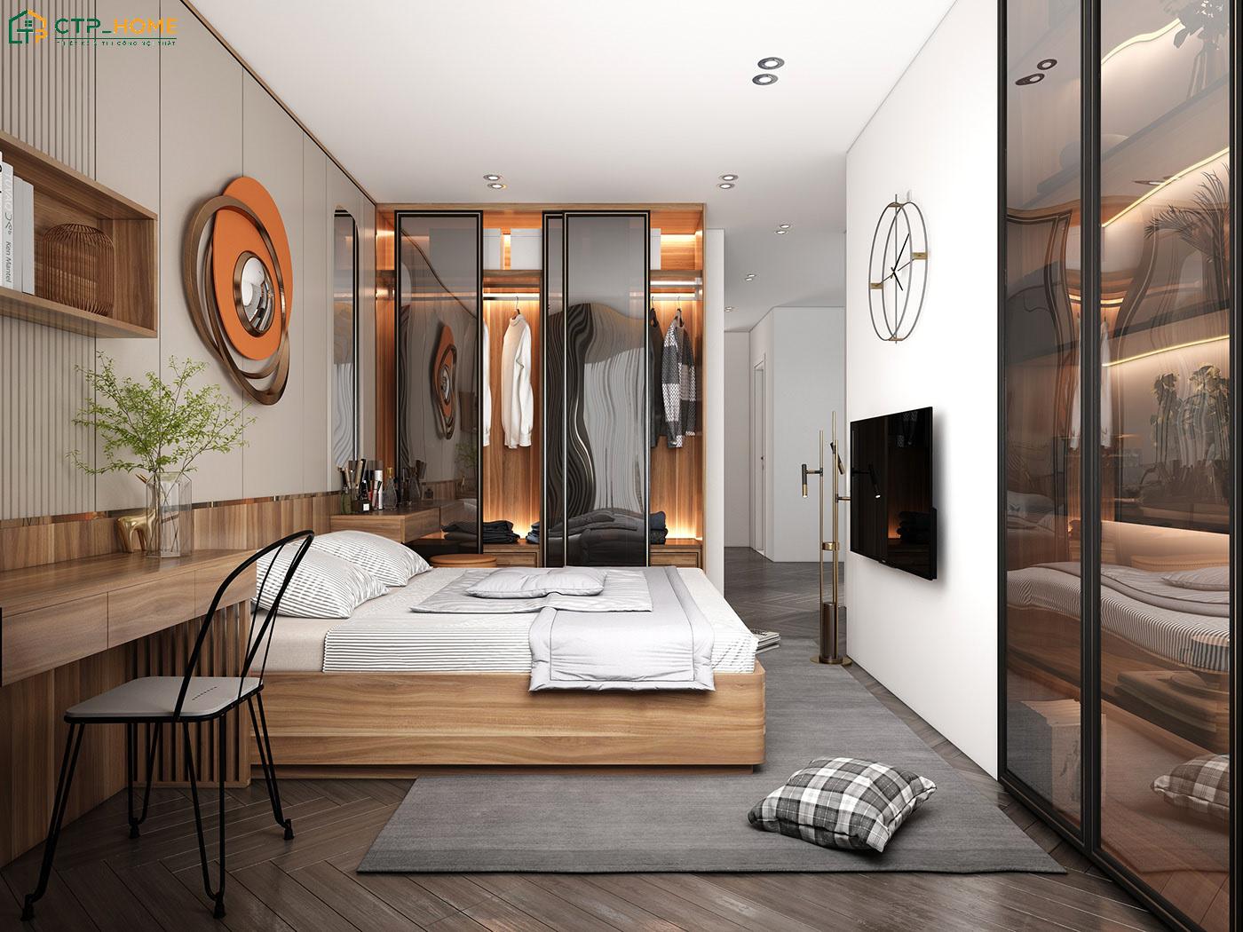 Decor phòng ngủ hiện đại với ánh sáng vàng giúp tạo nên một không gian ấm cúng và lãng mạn