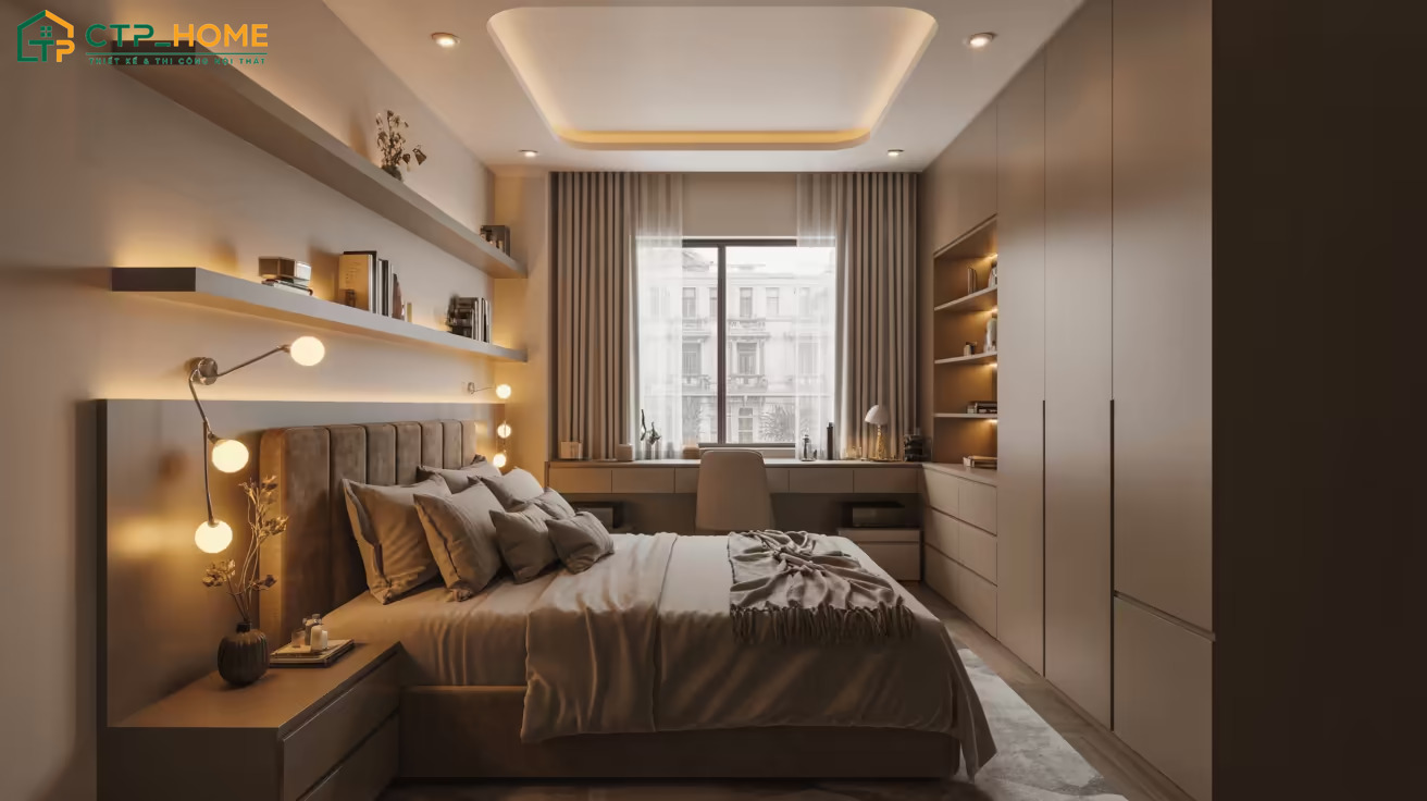 Trang trí phòng ngủ nhỏ đẹp bằng đèn LED giúp tạo nên một không gian ấm cúng và dễ chịu