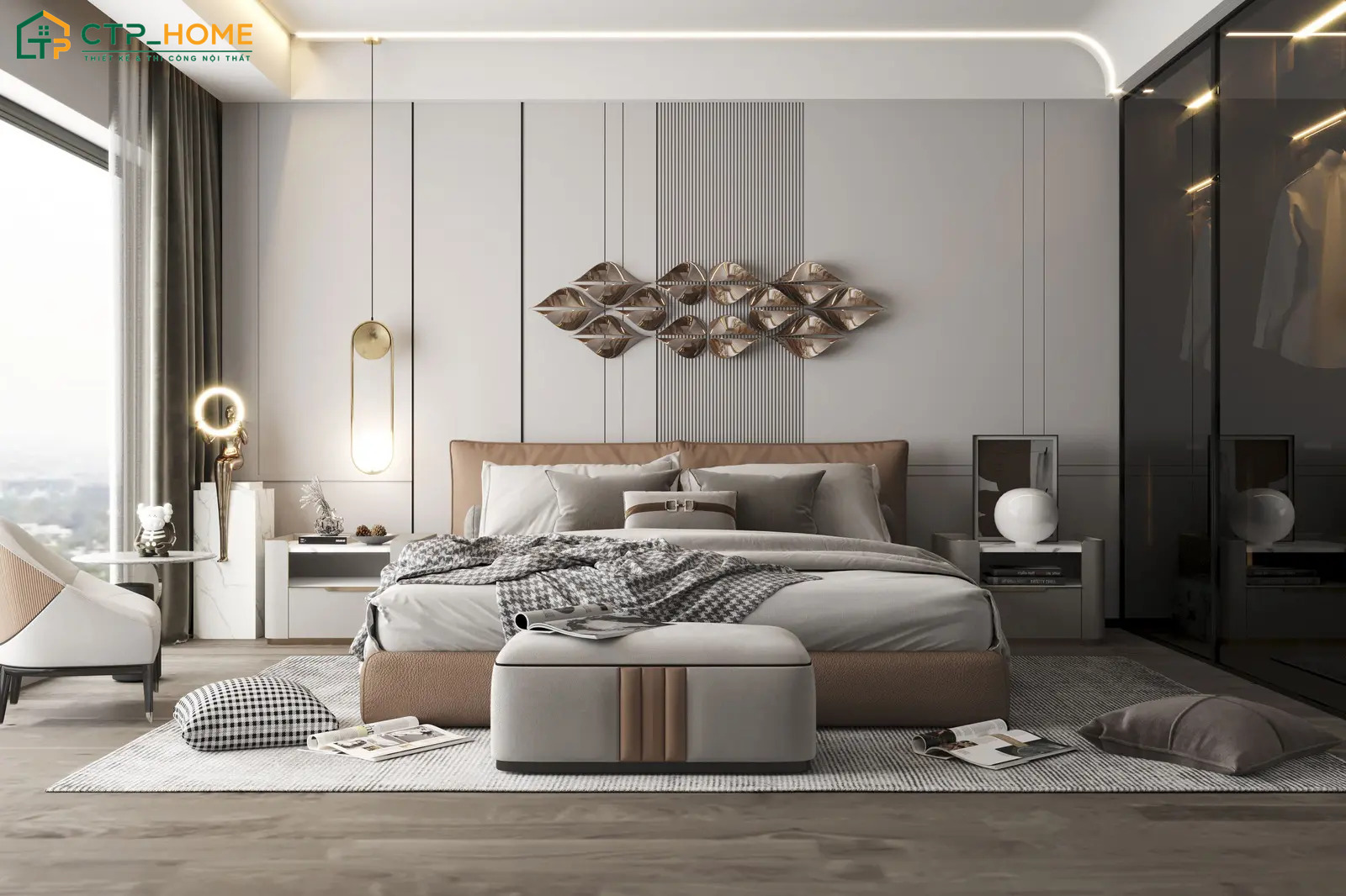 Việc lắp đèn Led trang trí ở đầu giường sẽ giúp phòng ngủ nhỏ trở nên ấn tượng và có chiều sâu hơn