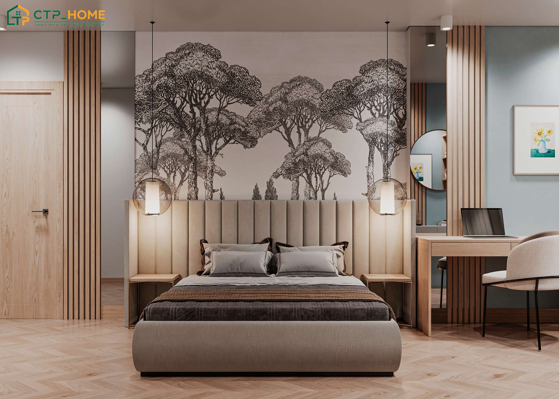 Sử dụng giấy dán tường giúp phòng ngủ nhỏ trở nên nổi bật hơn mà vẫn giữ được sự tinh tế