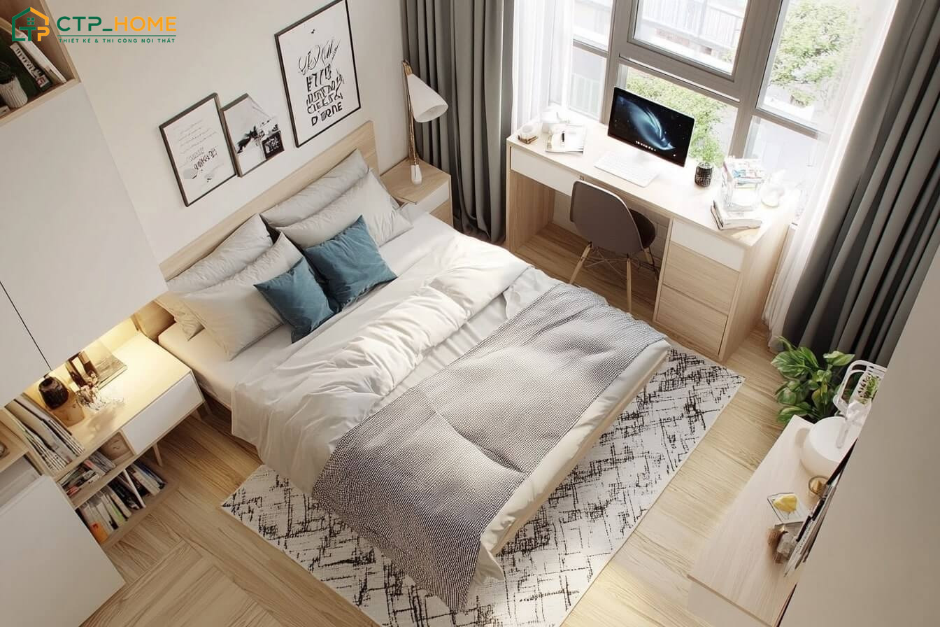 Trang trí phòng ngủ nhỏ bằng tranh giúp lấp đầy khoảng tường trống và tạo điểm nhấn cho căn phòng