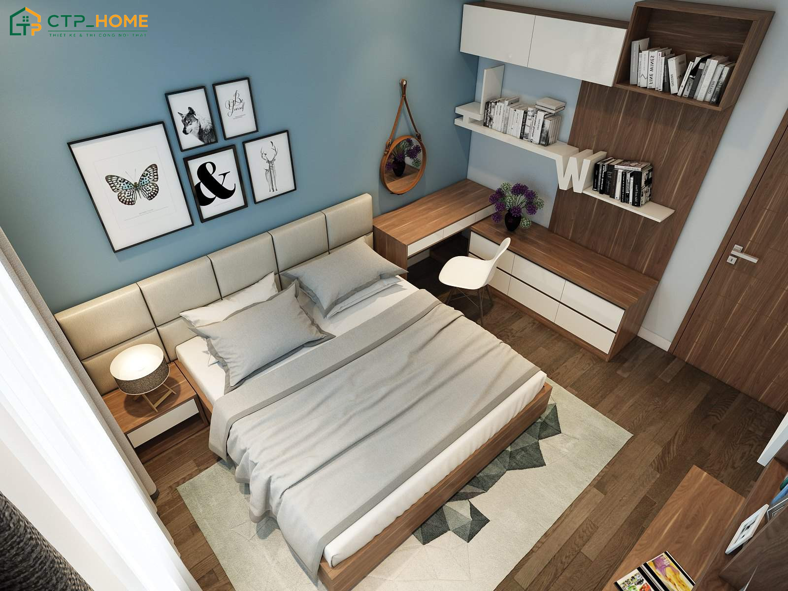Decor phòng ngủ nhỏ bằng thảm trải sàn giúp không gian trở nên ấm cúng và thoải mái hơn
