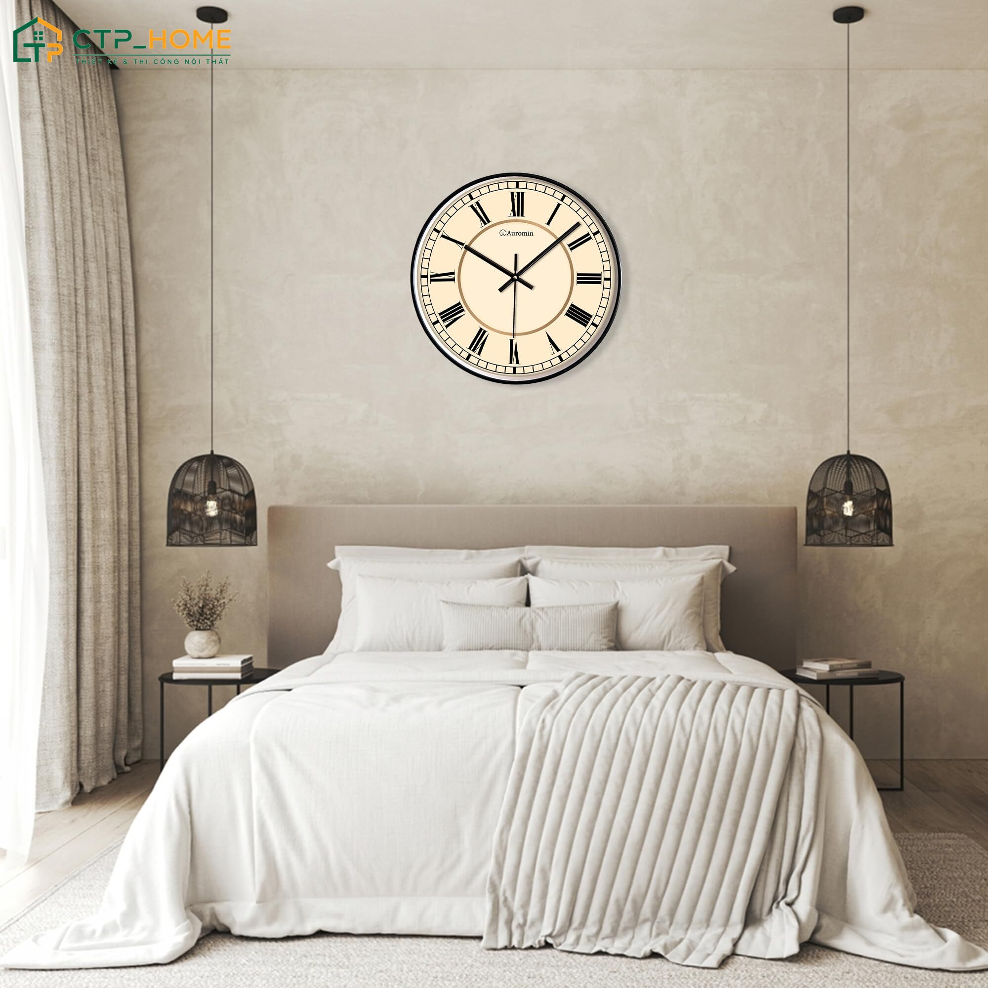 Sử dụng đồng hồ treo tường tối giản giúp phòng ngủ nhỏ trở nên hài hòa và tinh tế hơn
