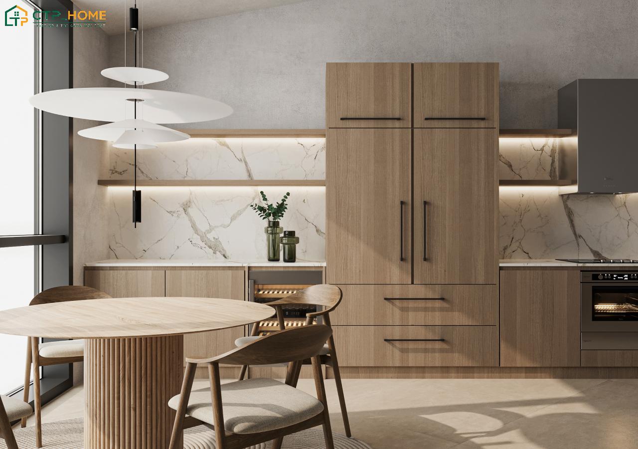 Khu vực bàn ăn được bố trí cạnh cửa sổ giúp tận dụng tối đa nguồn ánh sáng tự nhiên