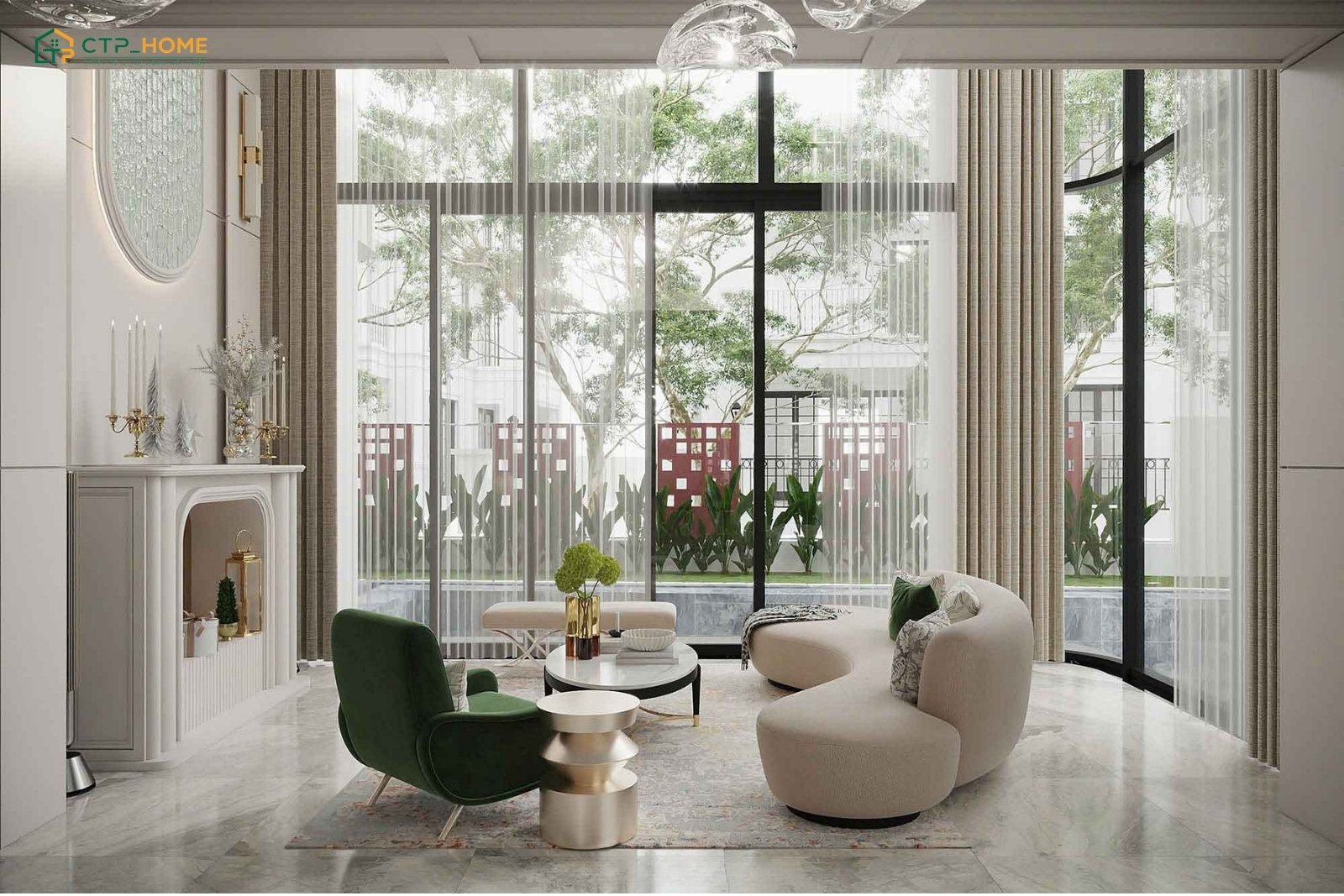 Sự kết hợp giữa nội thất cao cấp và sân vườn xanh mát sẽ mang đến một không gian tiếp khách thư thái