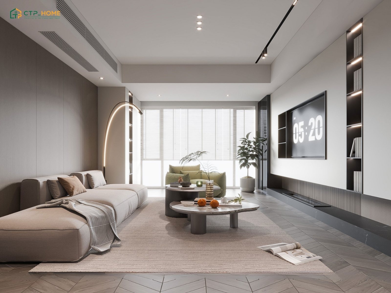 Mẫu thiết kế phòng khách cho biệt thự mini đơn giản nhưng vẫn đáp ứng đầy đủ nhu cầu sử dụng