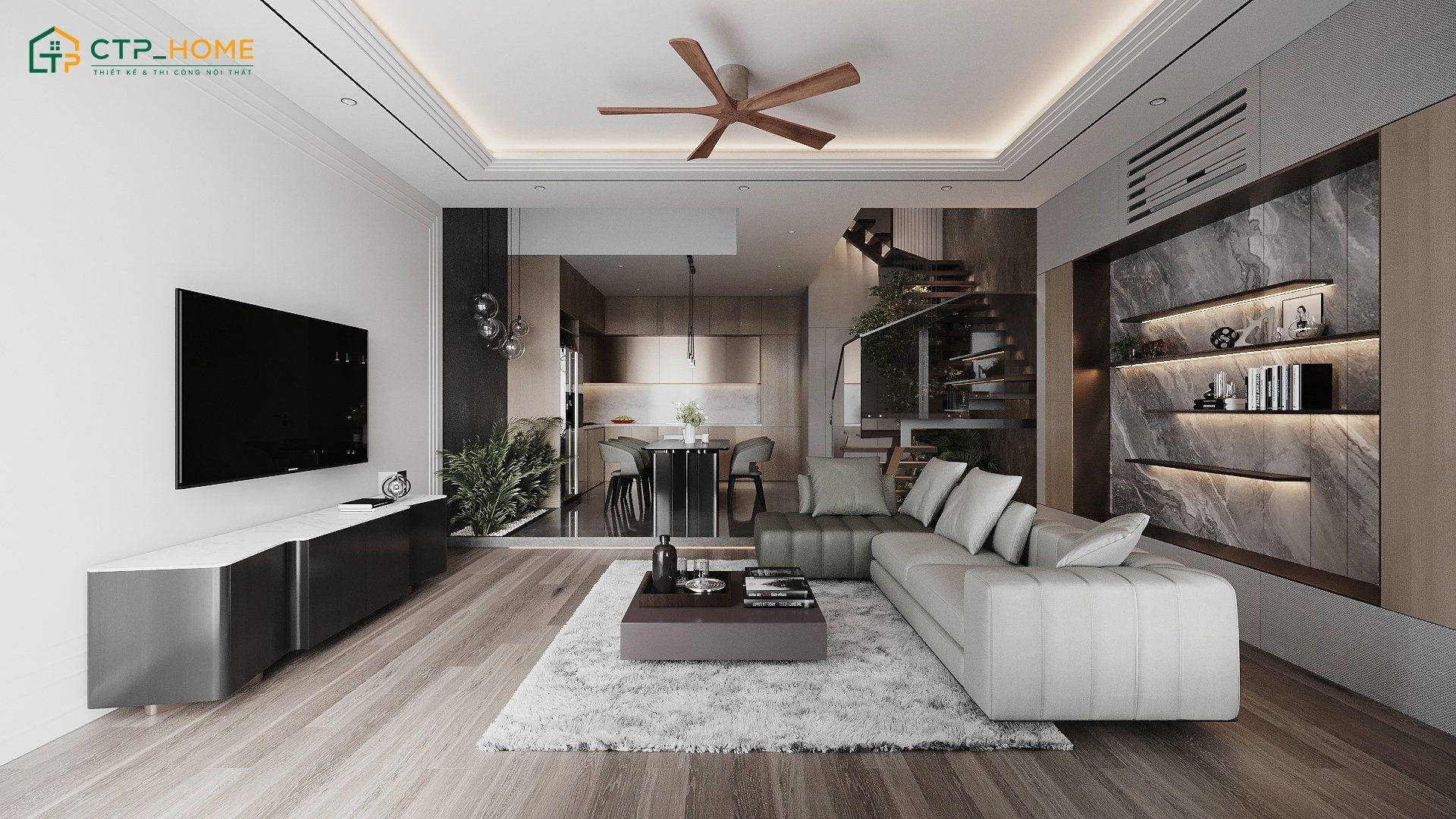 Mẫu phòng khách mini sẽ được thiết kế theo xu hướng mở để giúp kết nối hài hòa các khu vực chức năng