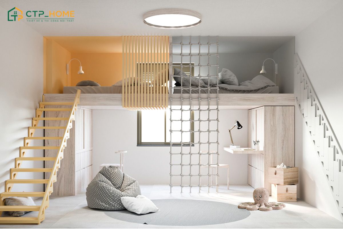 Bố trí thêm gác lửng giúp tăng diện tích sinh hoạt mà vẫn đảm bảo được tính riêng tư