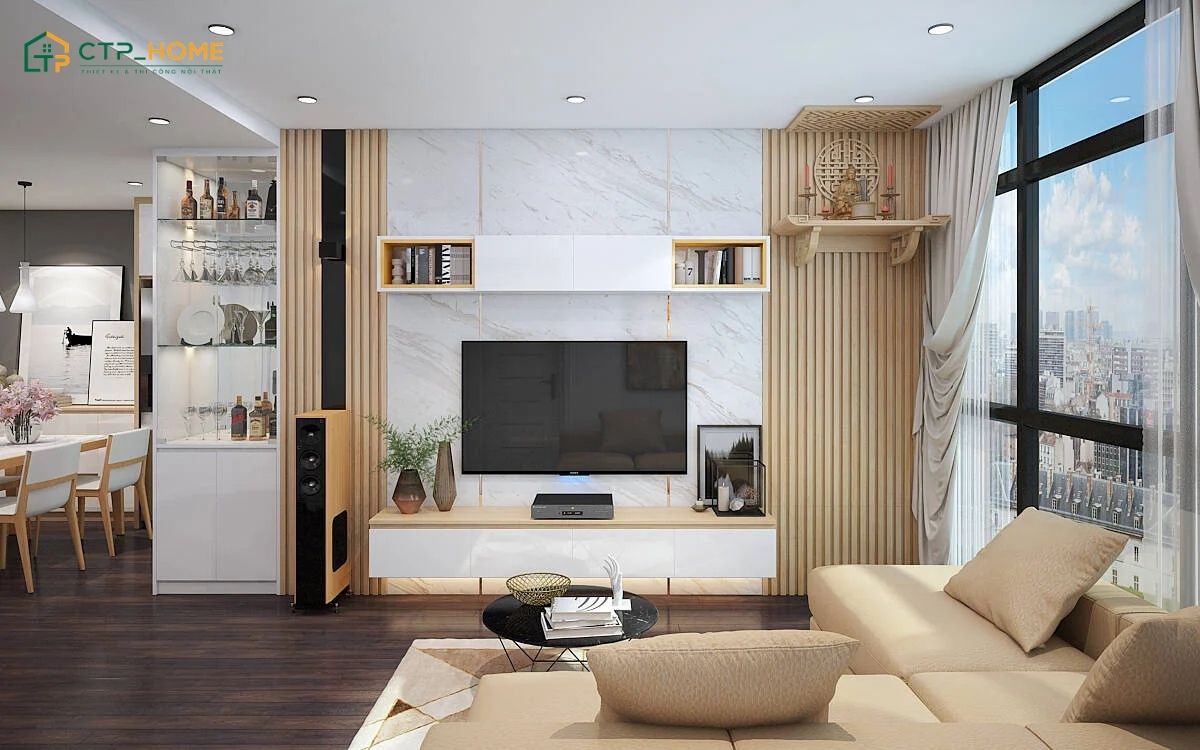 Nên sử dụng bàn thờ dạng treo hoặc tủ thờ nhỏ kết hợp vách ngăn để tạo sự tách biệt cho khu vực thờ cúng