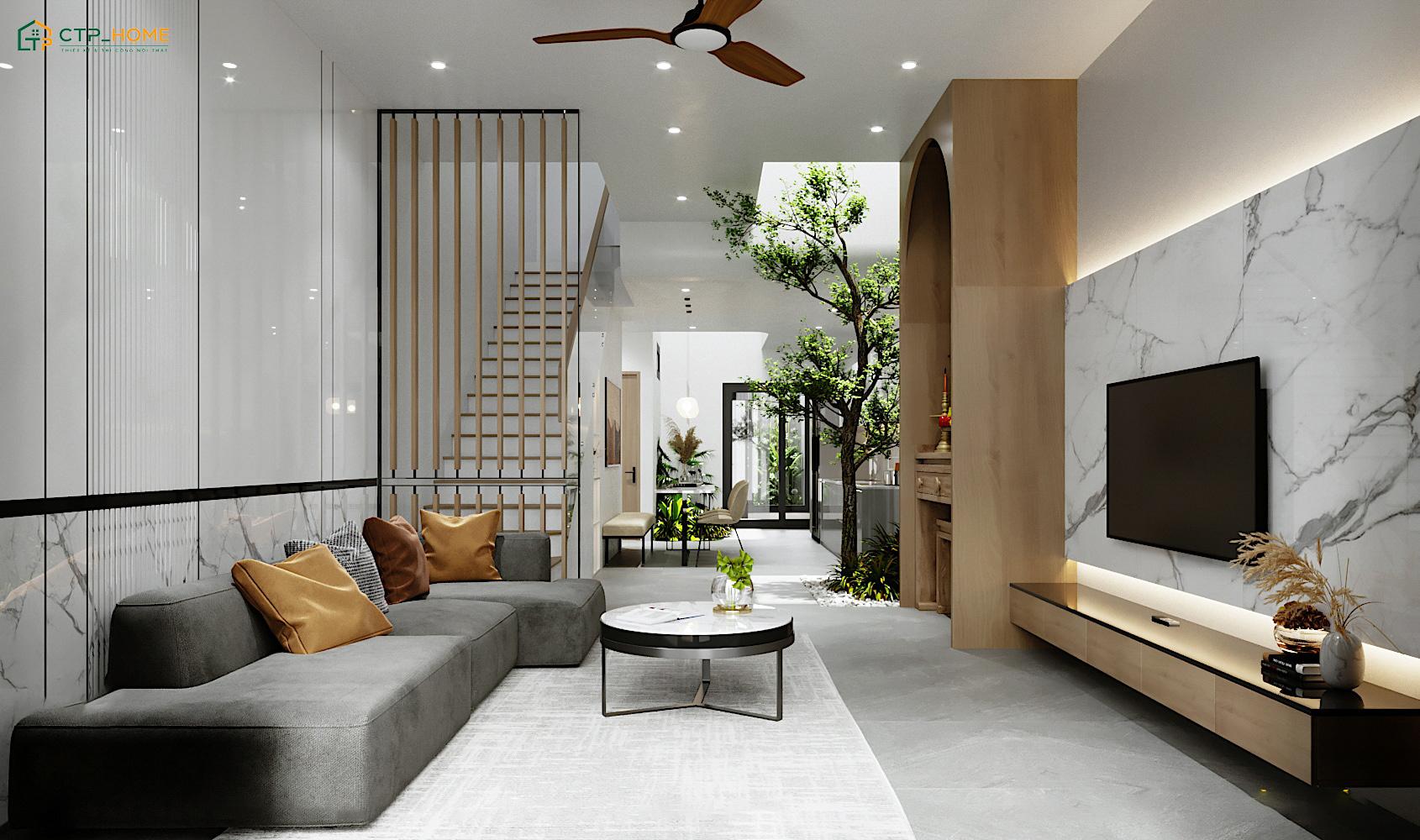 Khi thiết kế bàn thờ trong phòng khách nhà phố thì cần phải lưu ý đến sự cân đối giữa hai không gian