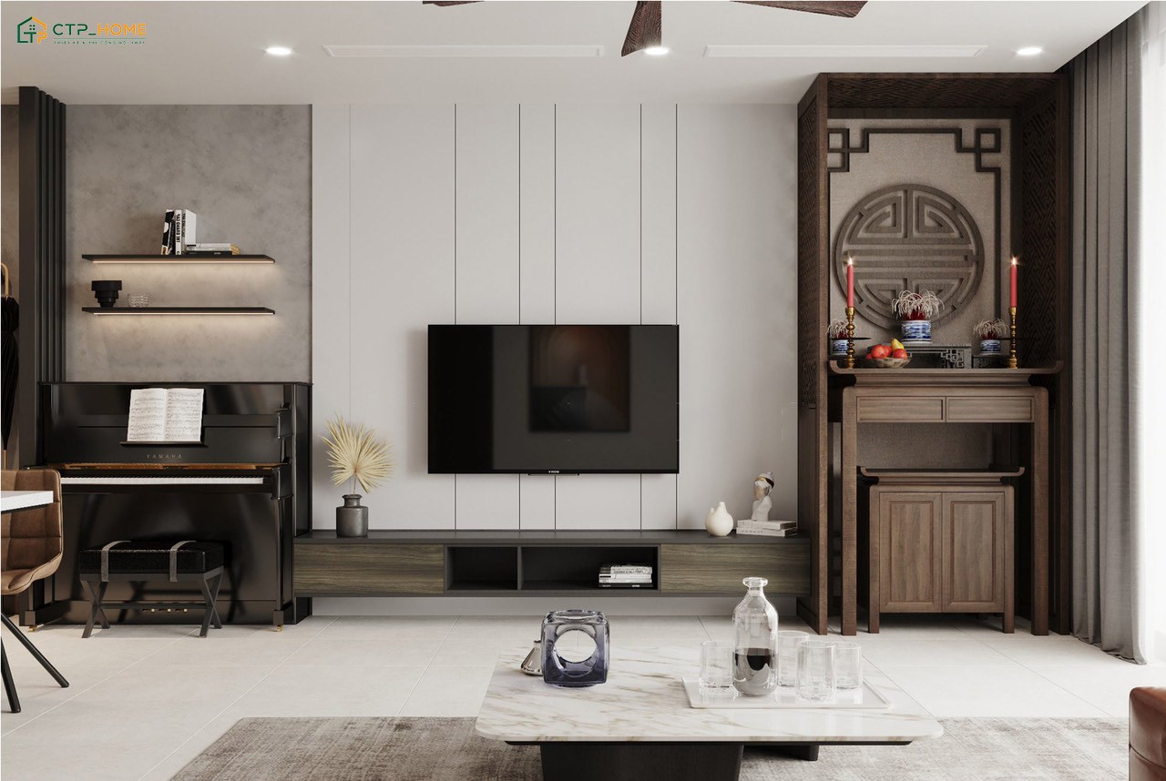 Nên dùng các mẫu bàn thờ đứng nhỏ gọn được đặt sát tường để tạo cảm giác gọn gàng và ngăn nắp